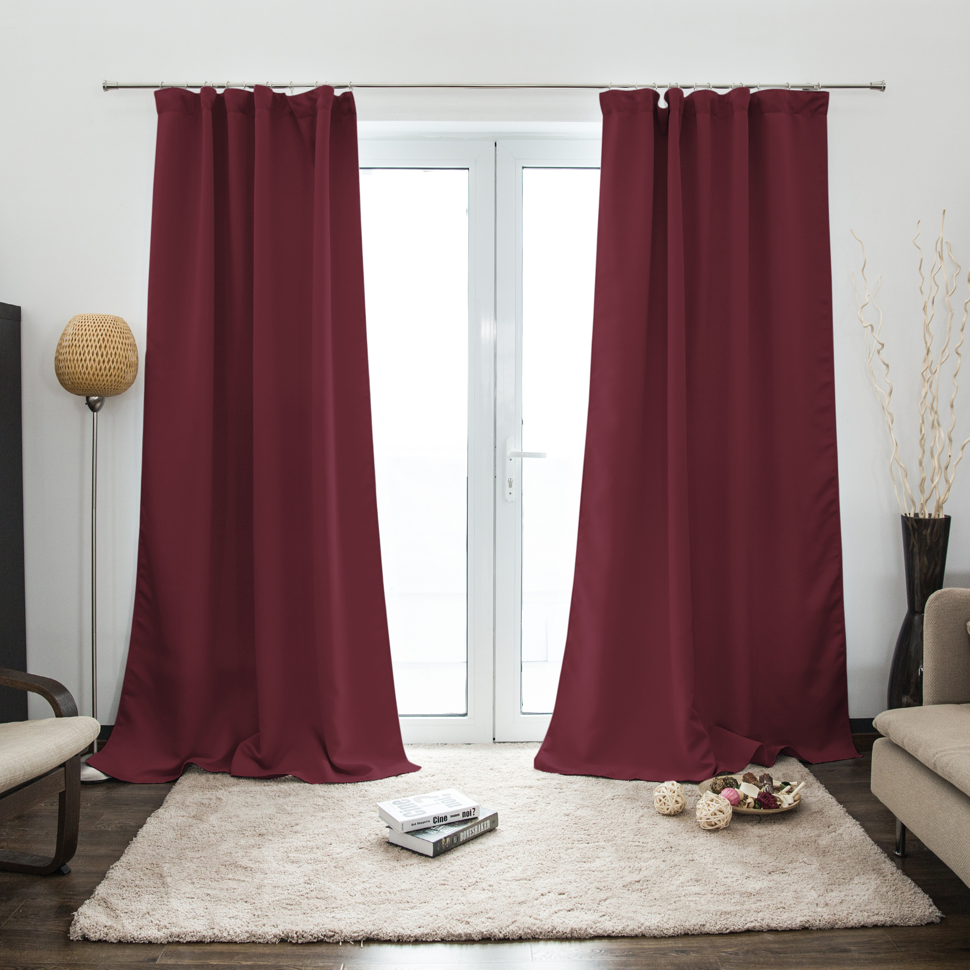 Tenda arricciata AURORA | opaco, 140 x 235 cm, bordeaux, 2 pezzi