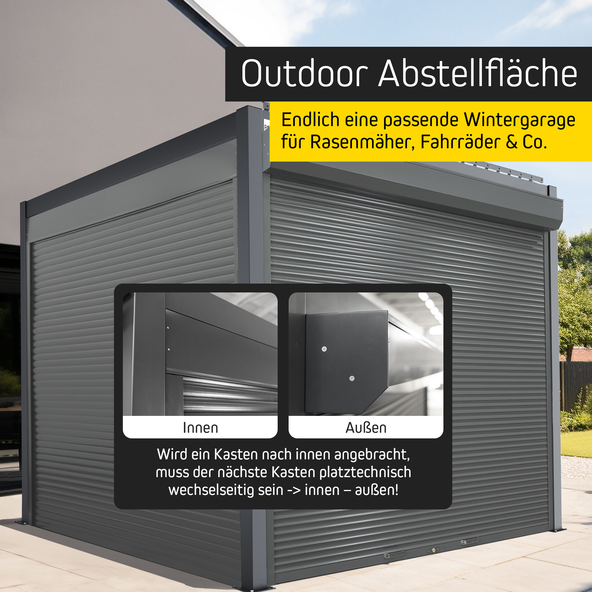 Rollladen für Pergola mit Lamellendach | Manuell, 3 m, anthrazit