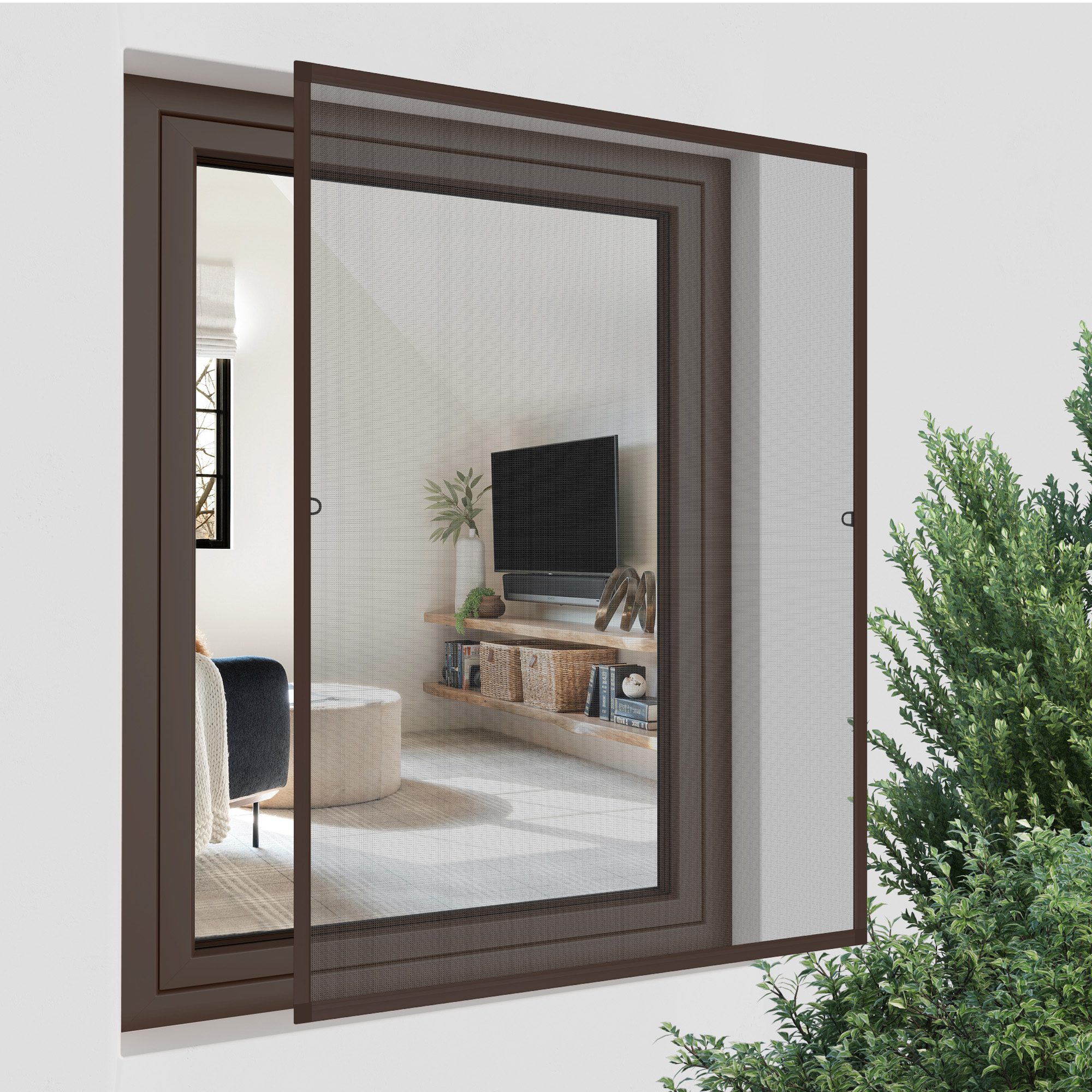 Insektenschutz-Spannrahmen SlimLine für Fenster | 80 x 150 cm, braun 