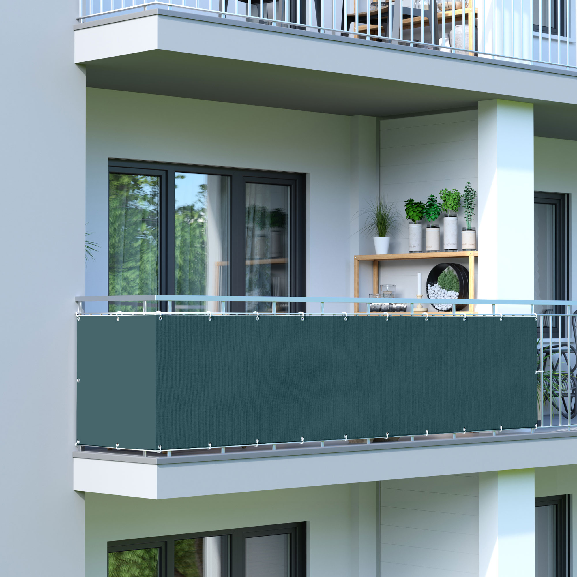 Rete frangivista per balcone - Poliestere / Impermeabile | 600 x 90 cm, verde scuro