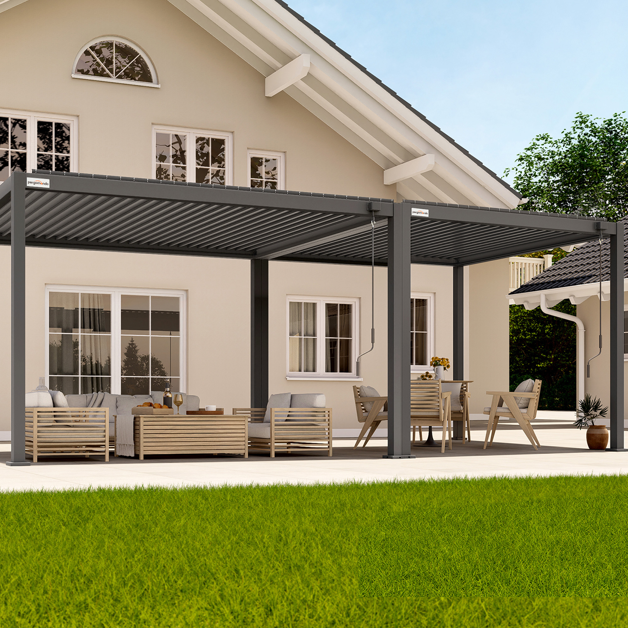 Pergola mit Lamellendach | 3 x 7 m, anthrazit 