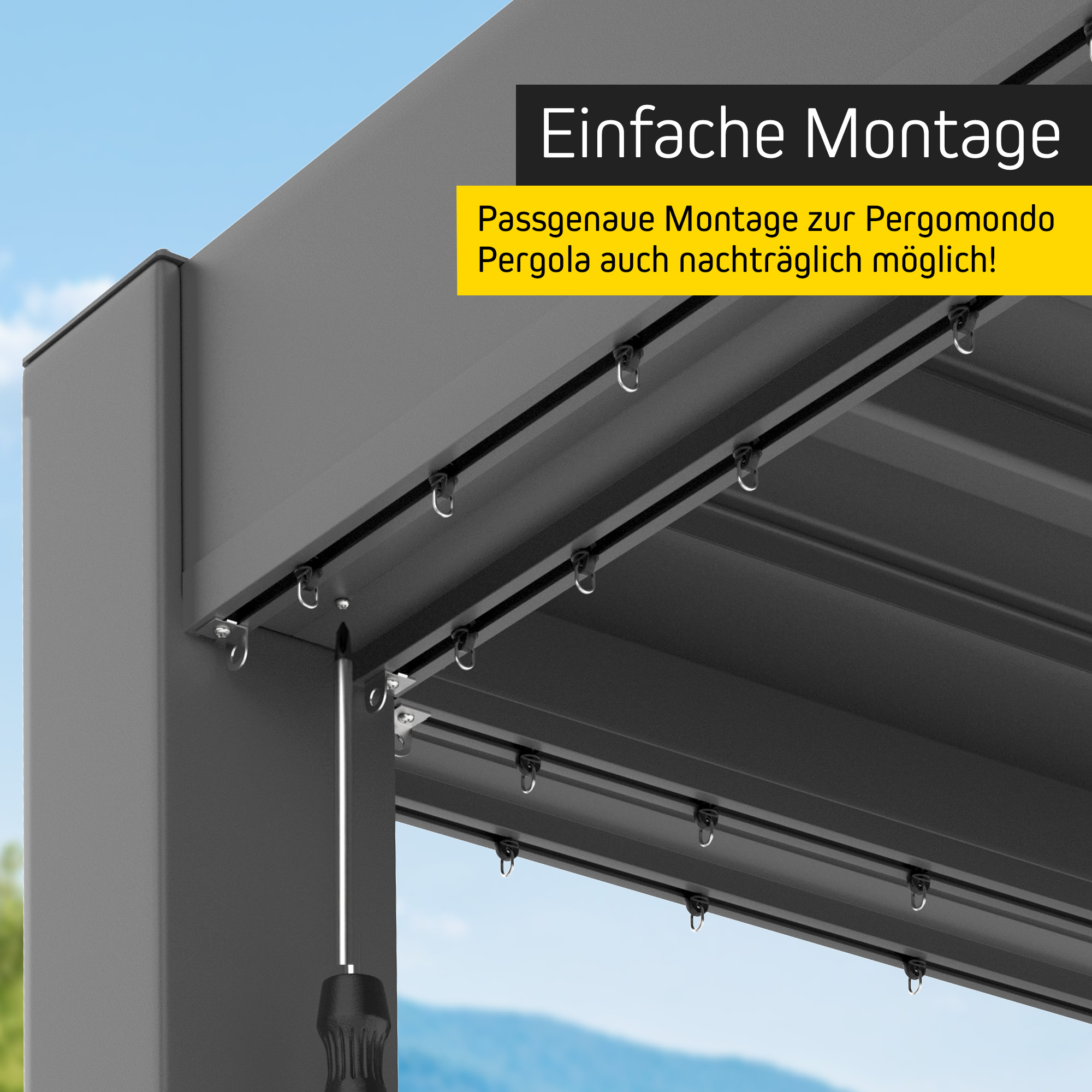 Gardinenschienenset für Pergola mit Lamellendach | 3 x 3 m, anthrazit 