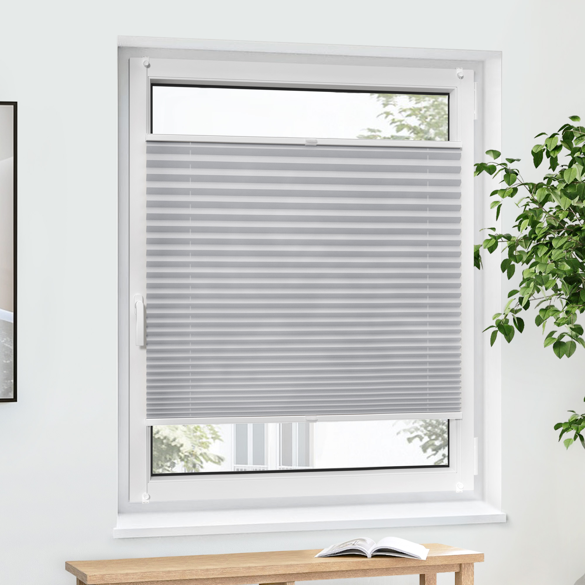 Pure Plissee | Basic, Polyester-Stoff, 90 x 110 cm, grau
