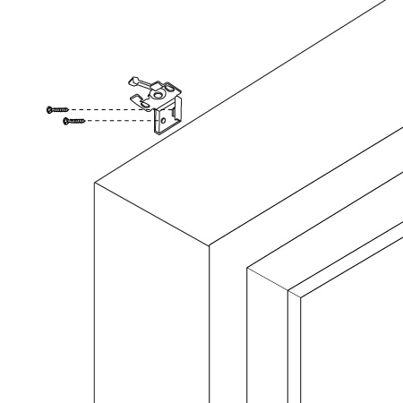 Diagramm eines Jalousie-Ersatzteilsets mit Halterung und Schrauben zur Montage an einem Rahmen