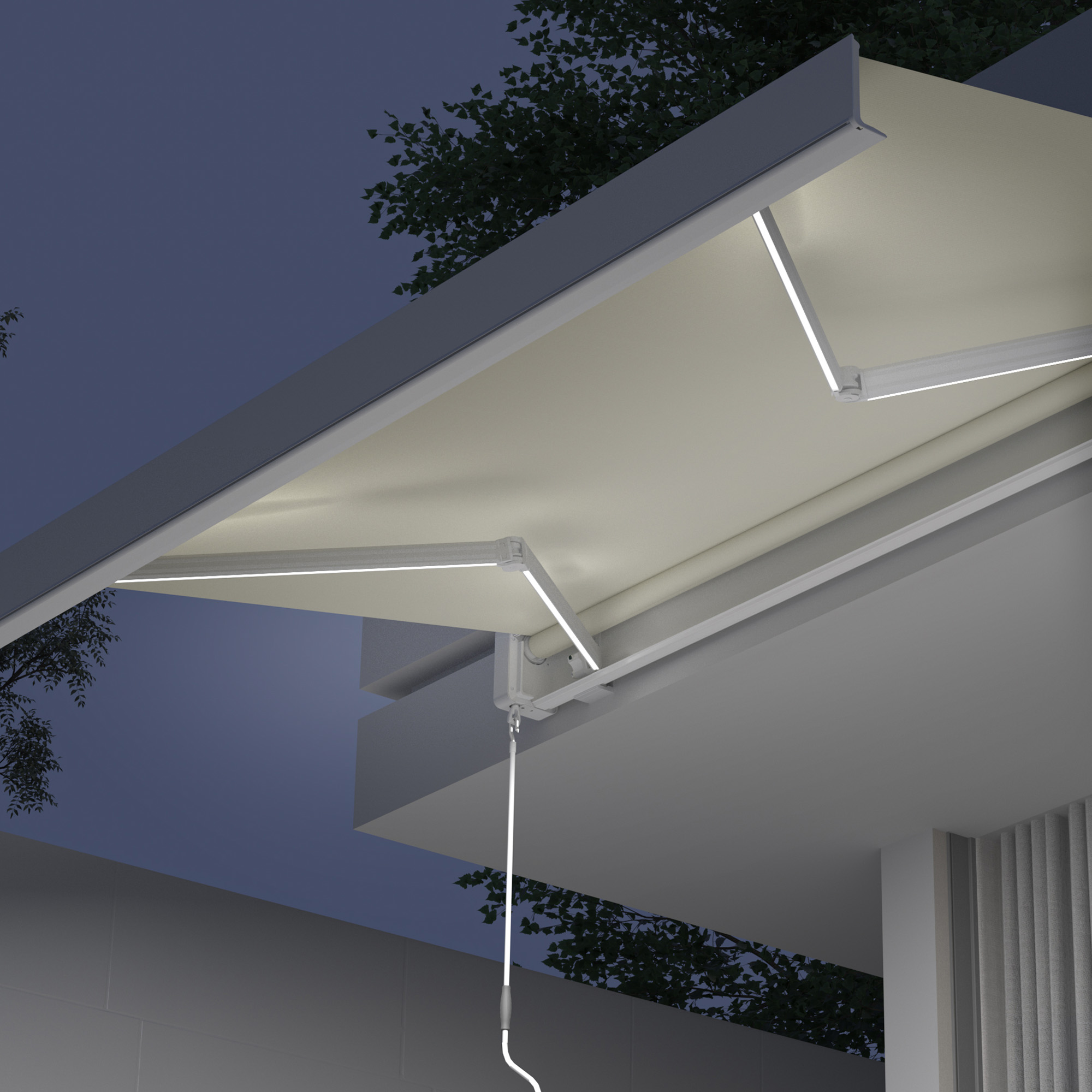 Kassettenmarkise Quadris LED | 3,45 x 3 m, weiß, Stoff: creme, Uni | Hoverbild