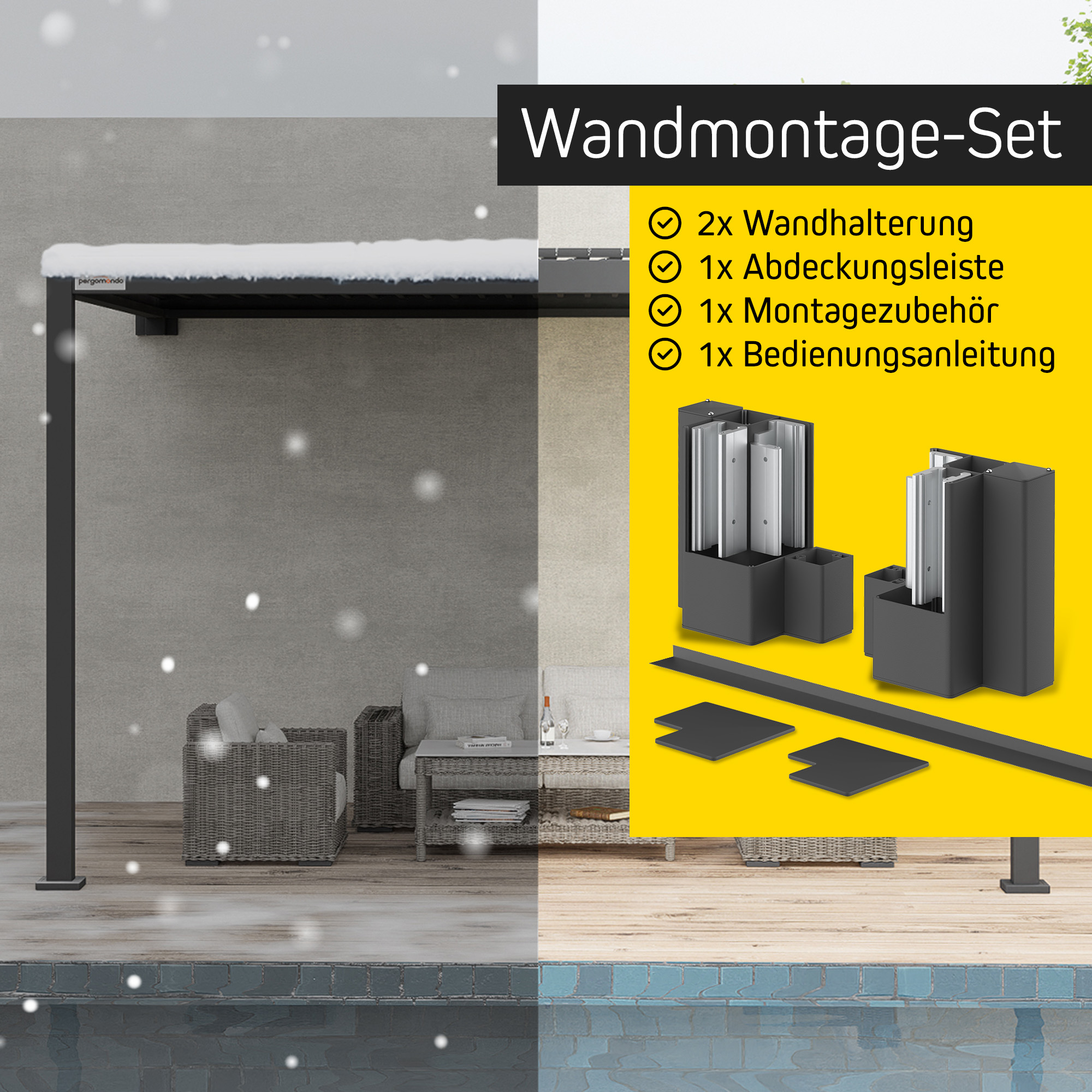 Wandmontageset für Pergola mit Lamellendach | 3 m, anthrazit 