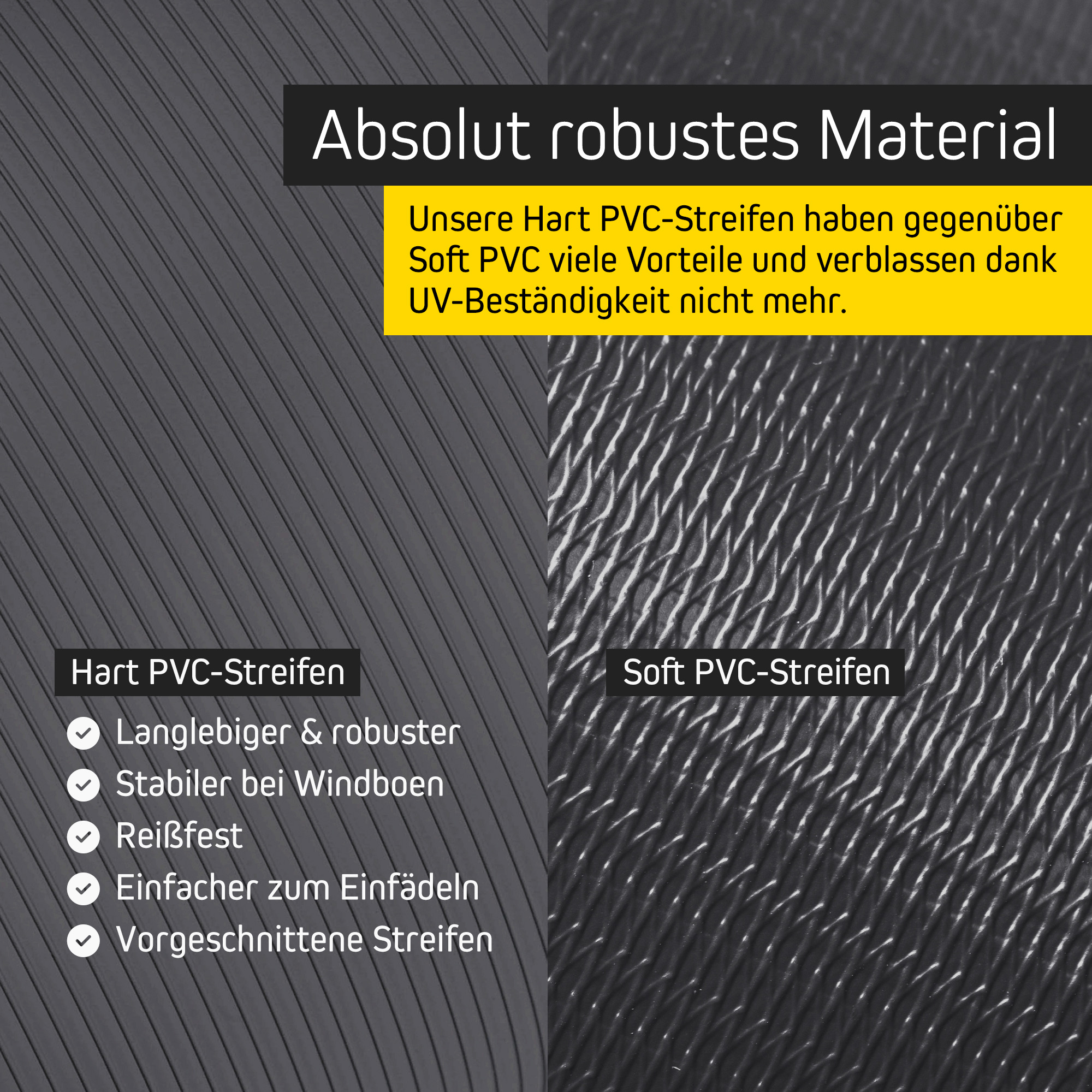 Vergleich von Hart- und Soft-PVC-Sichtschutzstreifen mit Vorteilen und Eigenschaften
