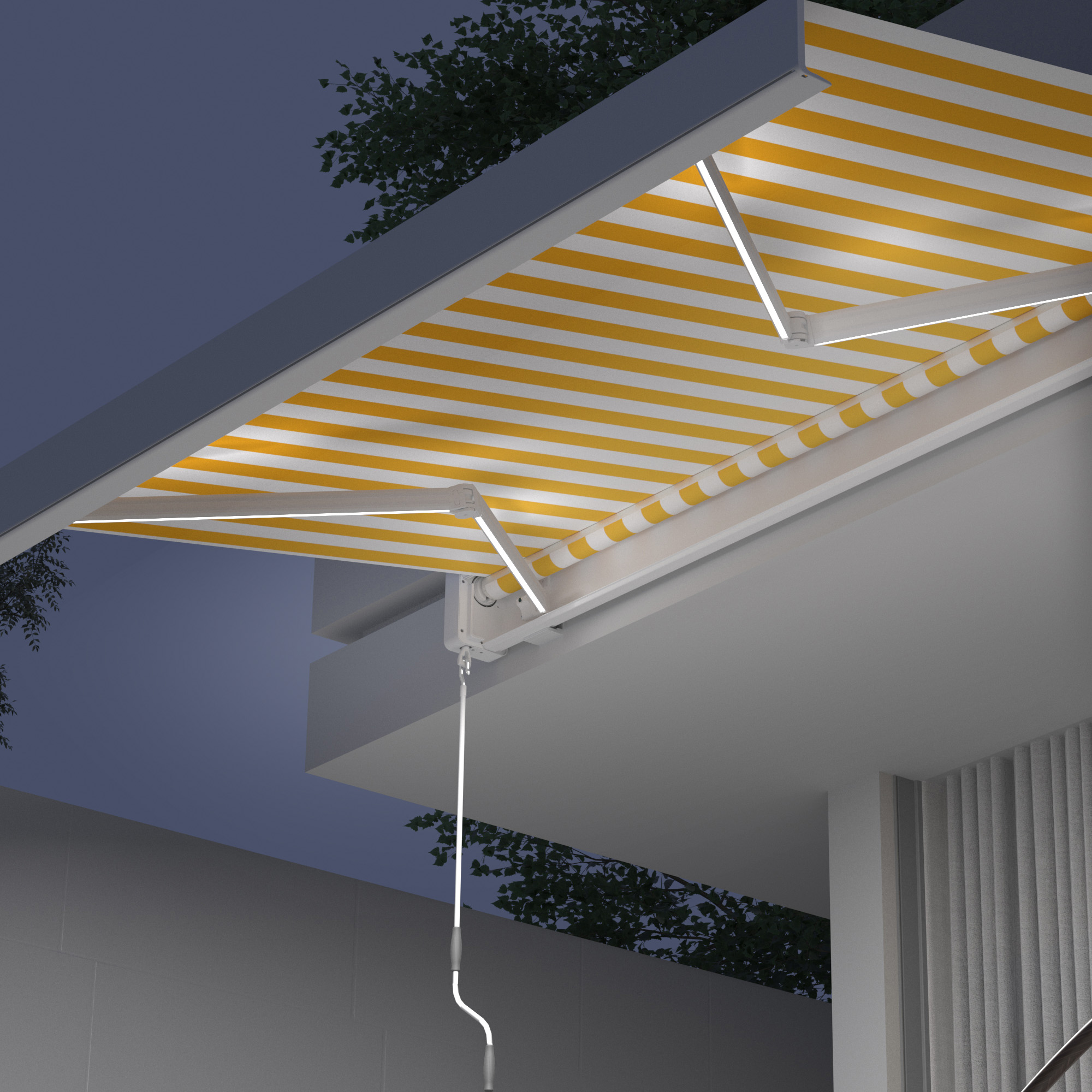Kassettenmarkise Quadris LED | 3,45 x 3 m, weiß, Stoff: gelb-weiß, Blockstreifen | Hoverbild