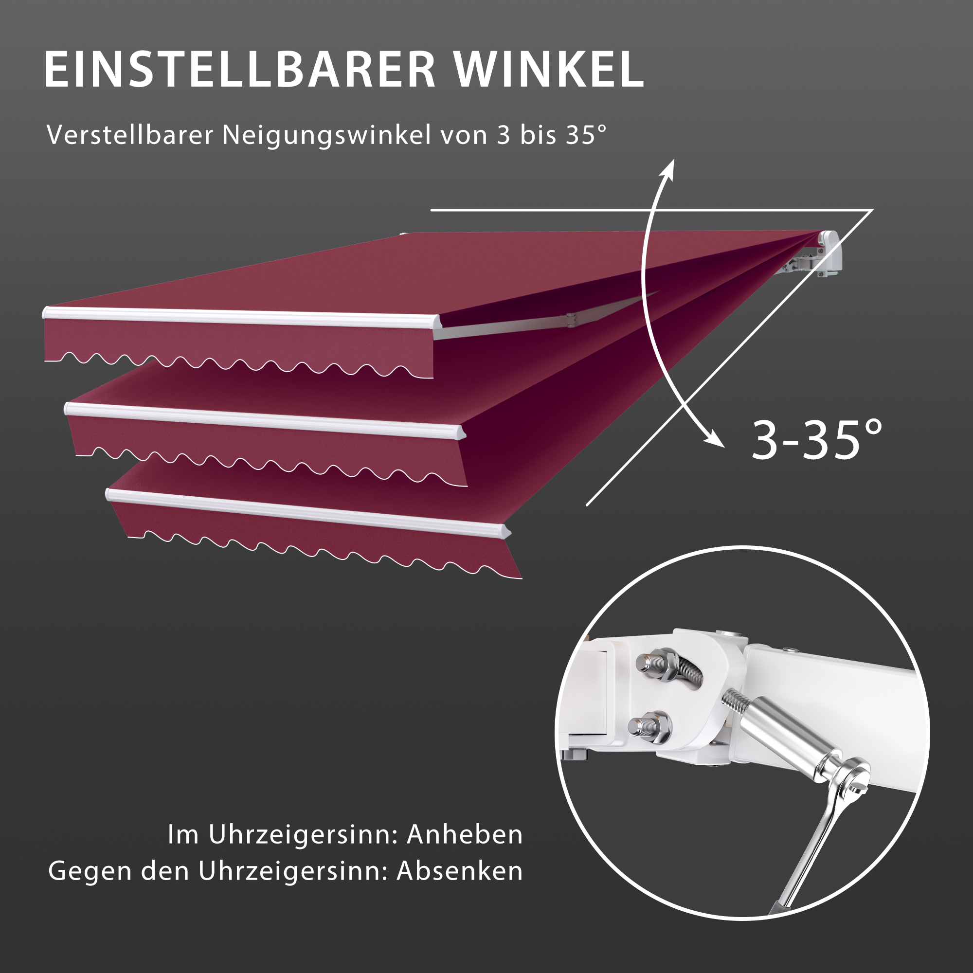 Gelenkarmmarkise Basic 2000 | 4 x 3 m / Gestell: weiß / Stoff: Uni, weinrot 