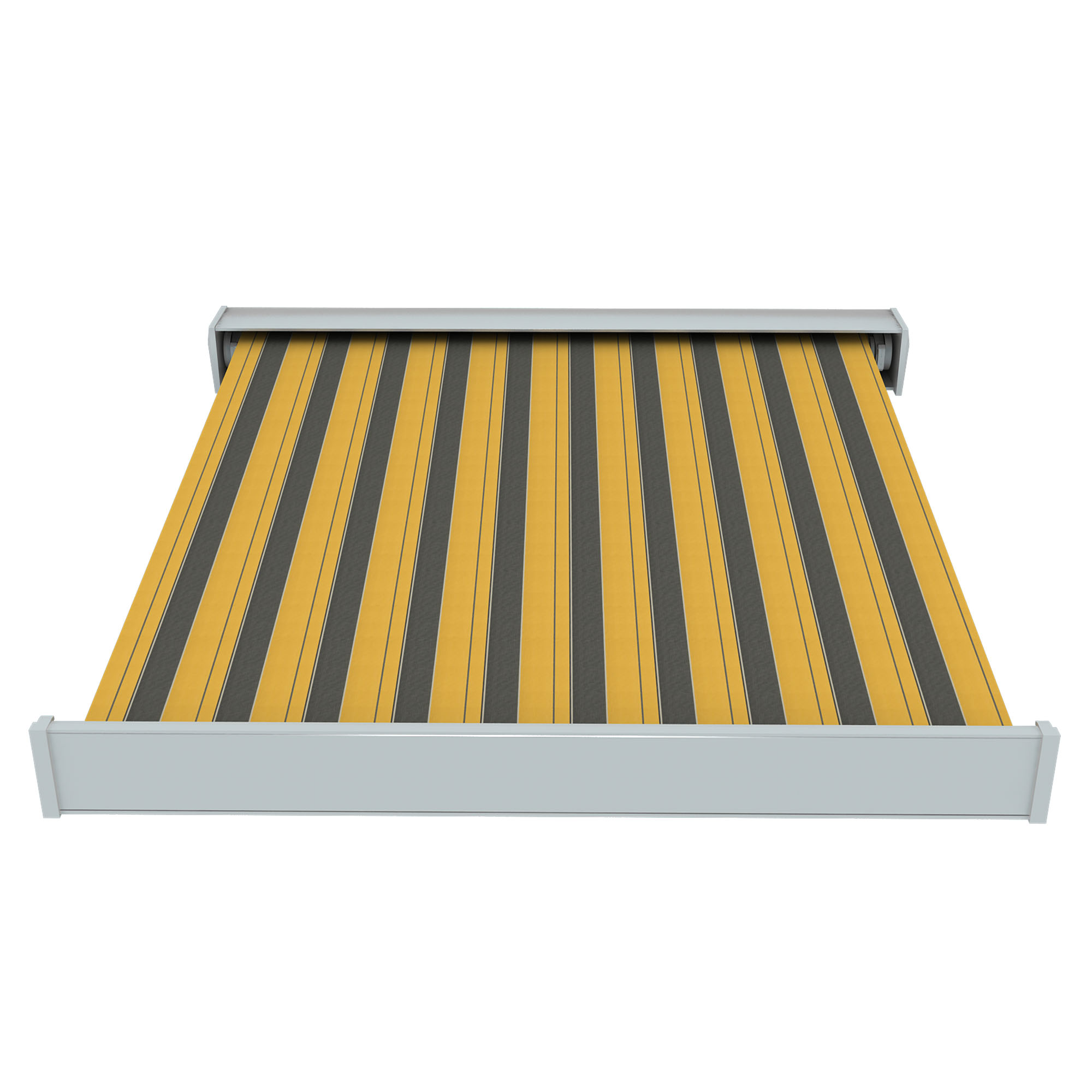 Kassettenmarkise Line | 3,5 x 3 m / Gestell: weiß / Stoff: Block, gelb-grau