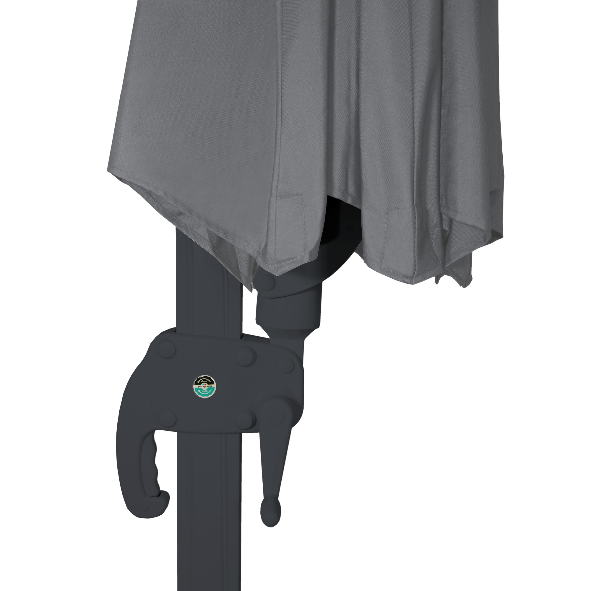 Ampelschirm mit Kurbelmechanismus und Stoffbezug, Teilansicht des Schirmgestänges