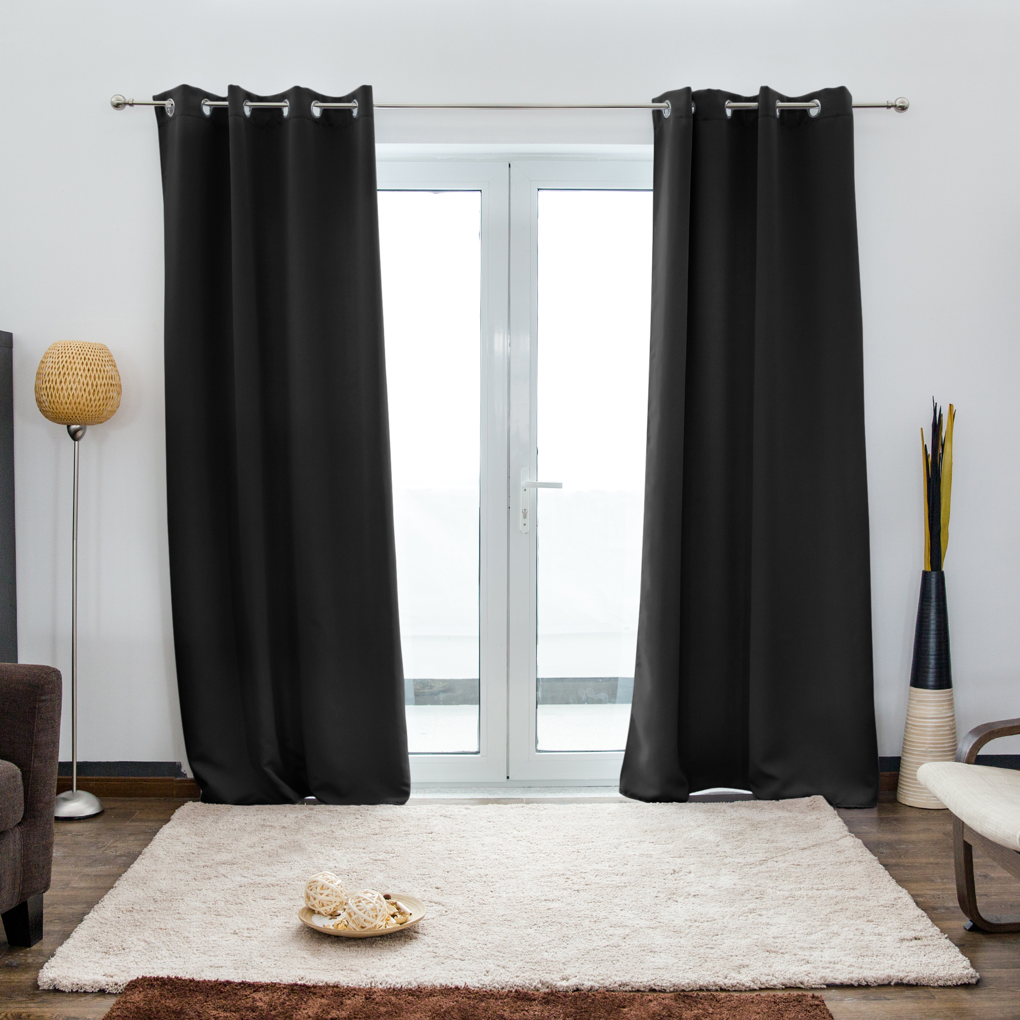 Tenda con occhielli AURORA | opaco, 140 x 245 cm, nero, 2 pezzi