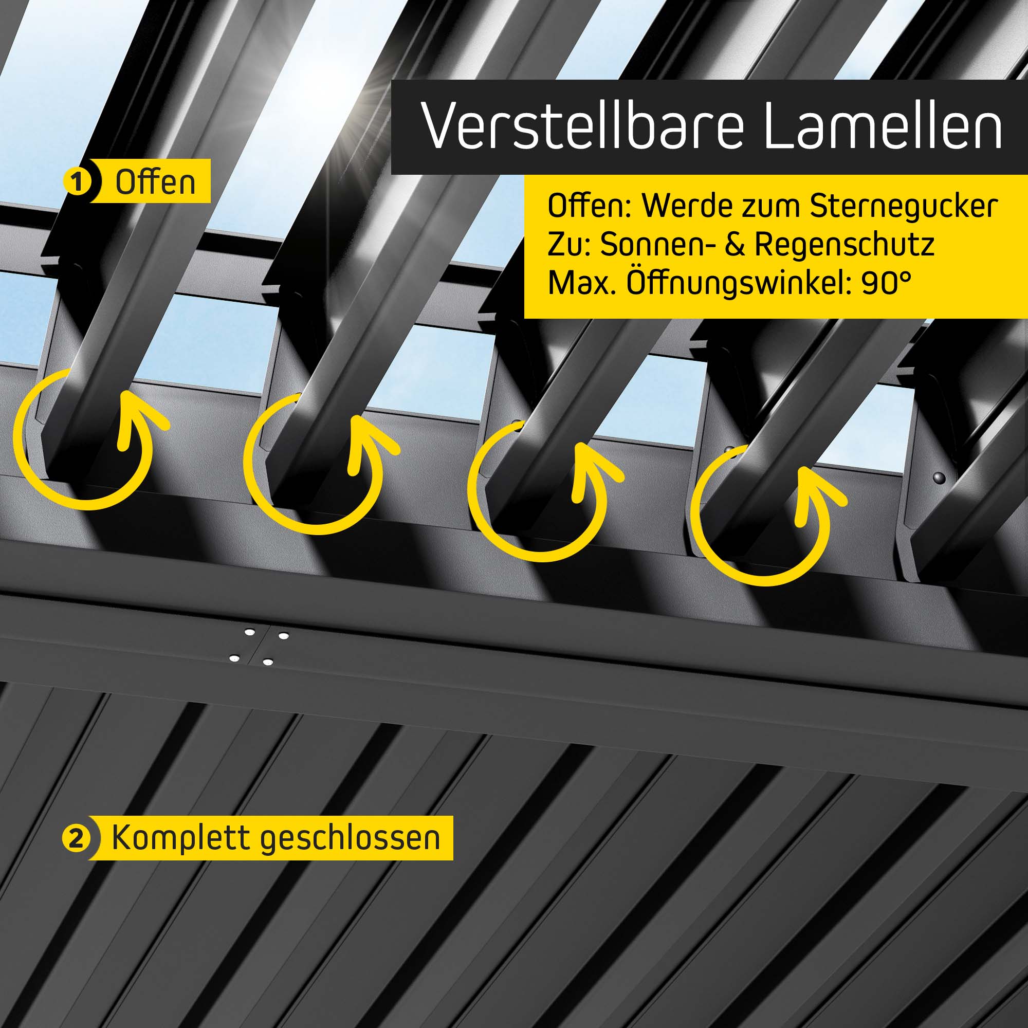 Pergola mit Lamellendach | 3 x 3 m, anthrazit 