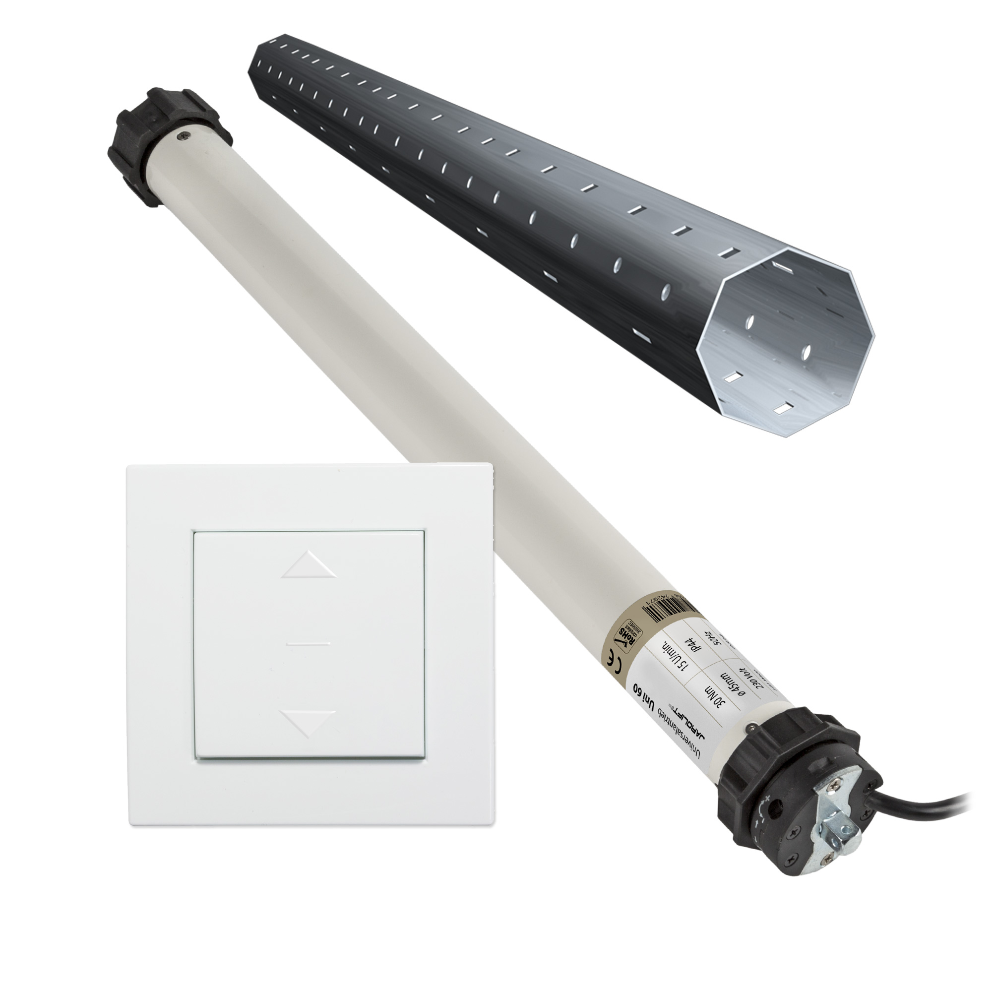 Motore per tapparella Universale | UNI60 (30 Nm / SW60) + Interruttore design + Set rullo per nuova costruzione 1