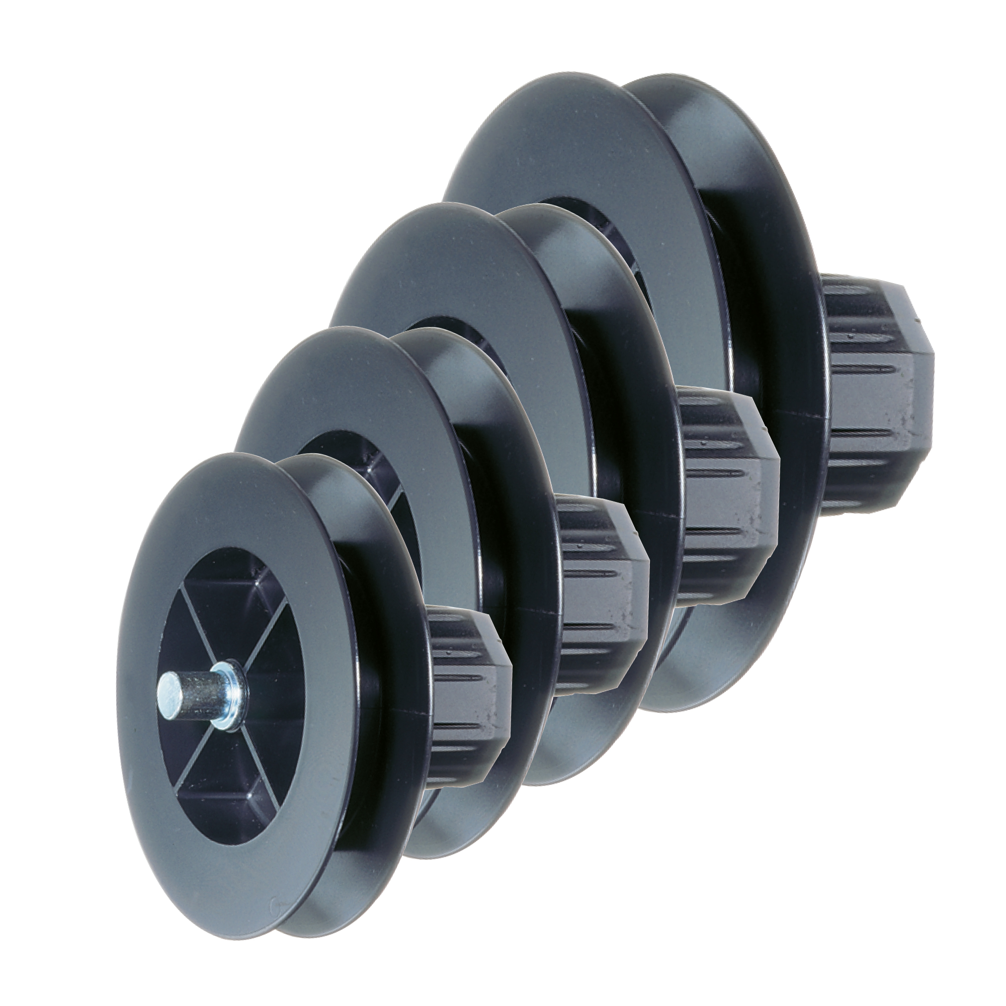 Gurtscheibe mit Walzenkapsel für Rollladenwelle, zylindrische Form mit zentralem Bolzen
