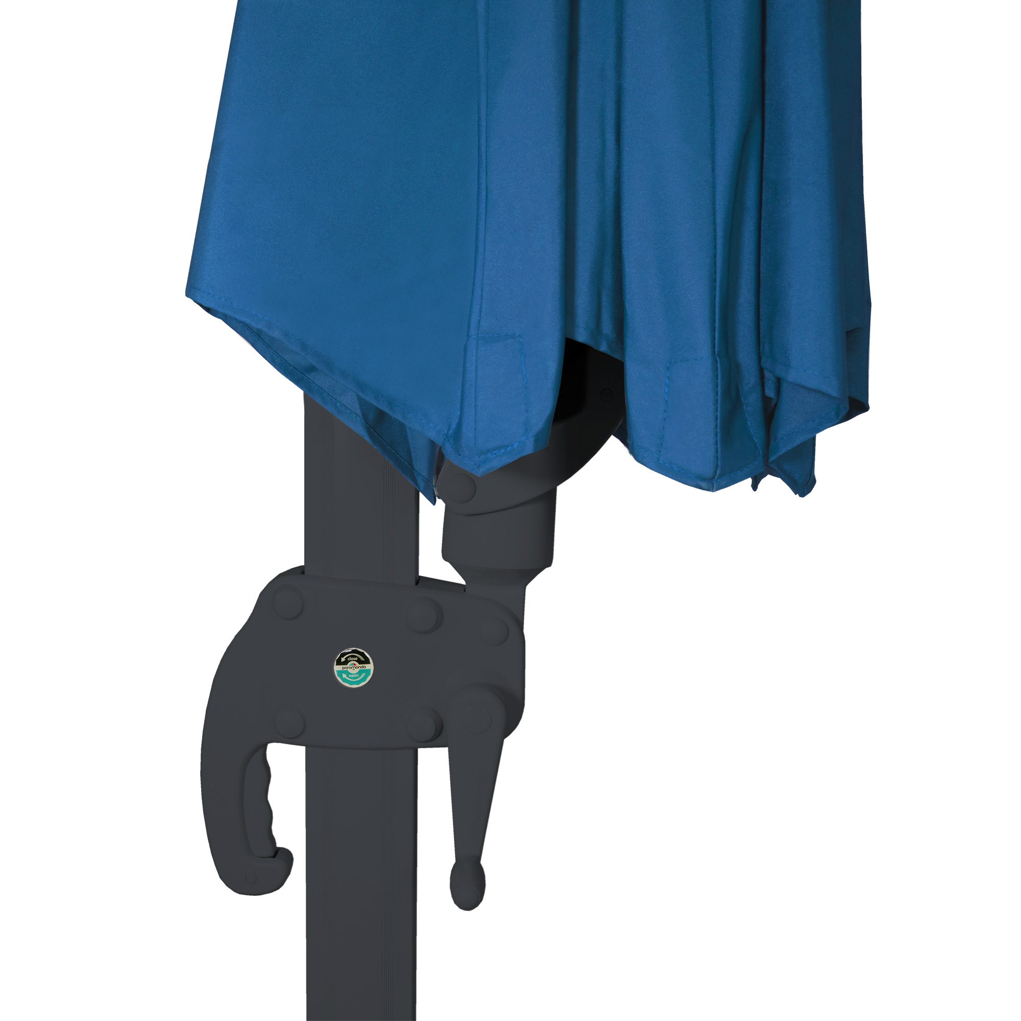 Ampelschirm mit Kurbelmechanismus und Stoffbezug, Teilansicht des Schirmgestänges