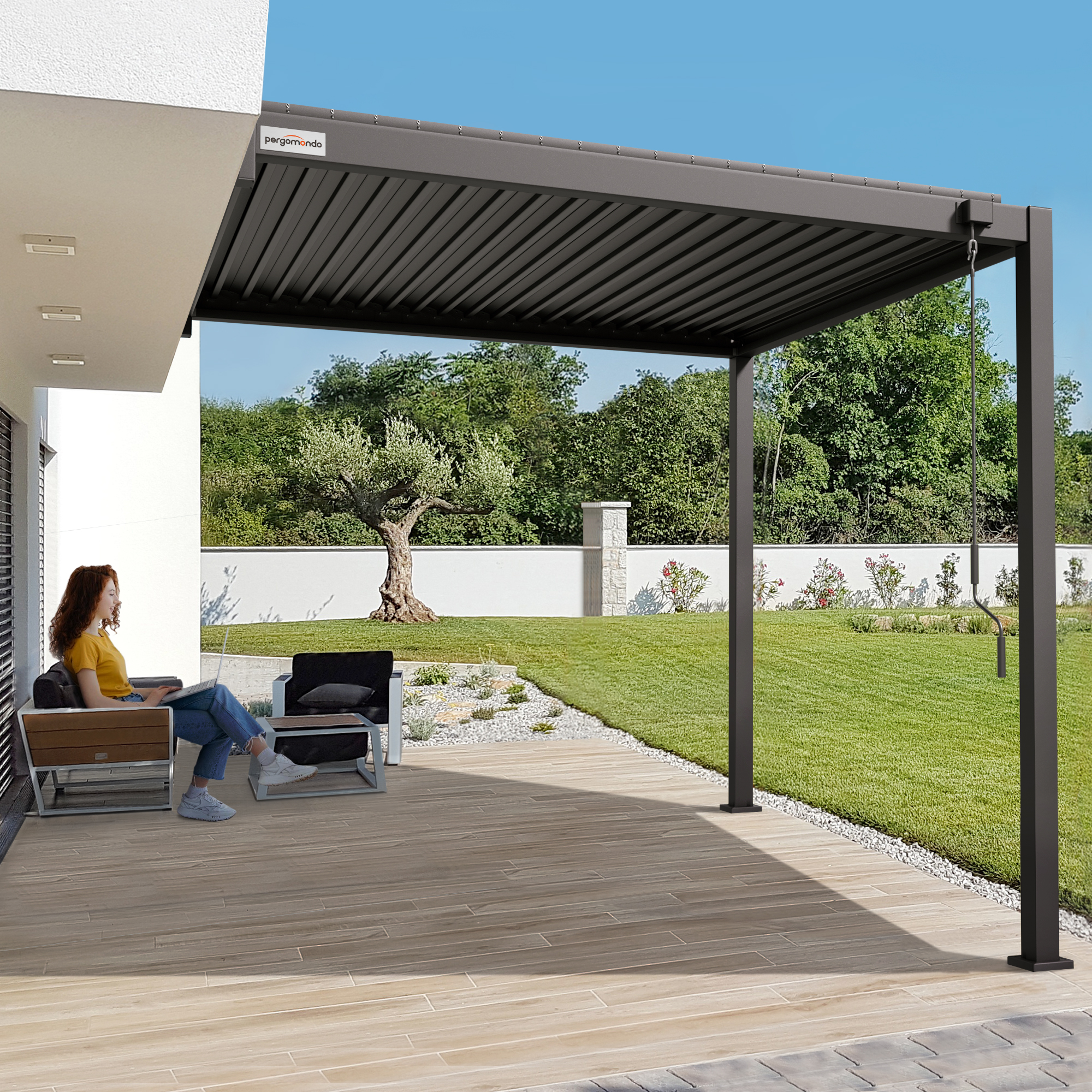 Wandmontageset für Pergola mit Lamellendach | 3 m, anthrazit 