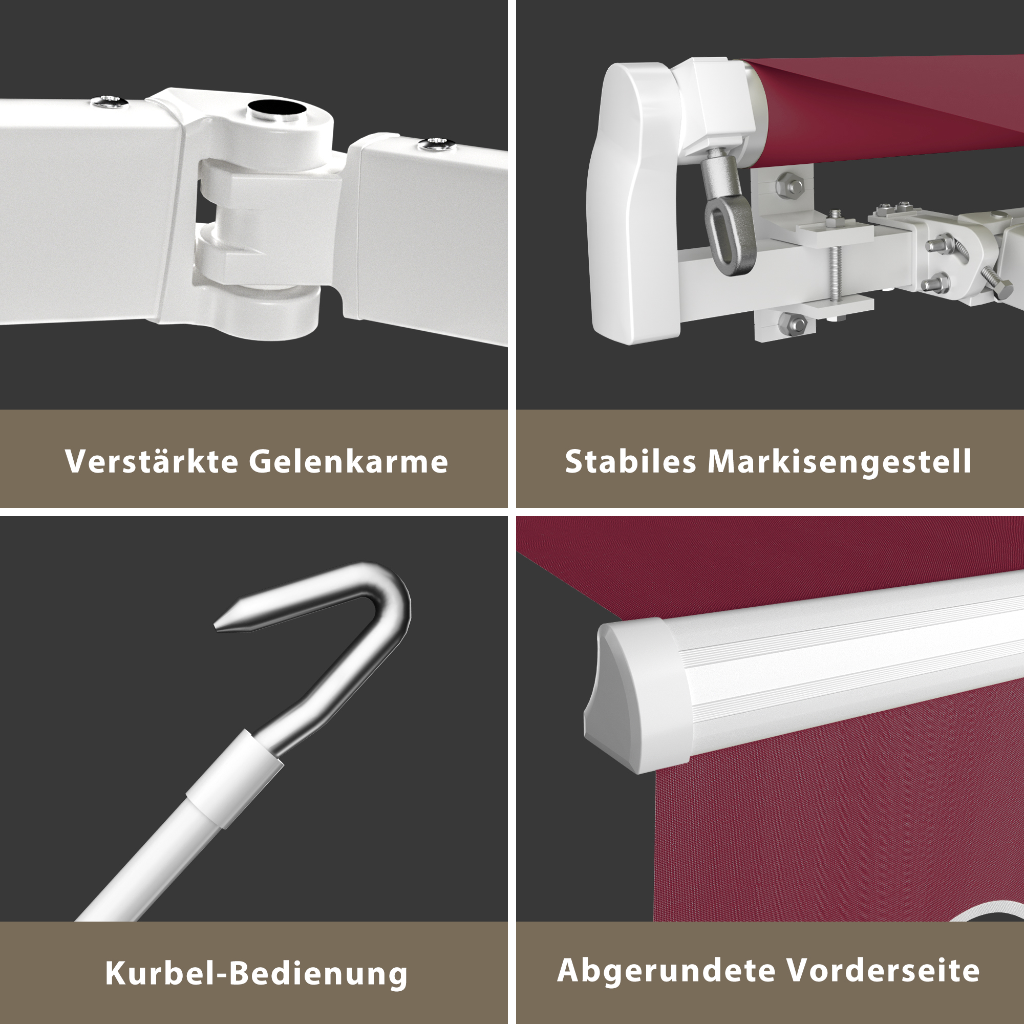 Gelenkarmmarkise Basic 2000 | 4 x 3 m / Gestell: weiß / Stoff: Uni, weinrot 