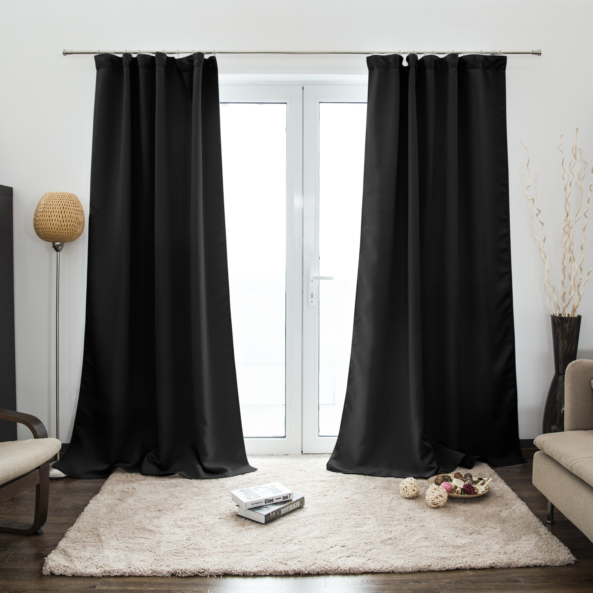 Tenda arricciata AURORA | opaco, 140 x 245 cm, nero, 2 pezzi