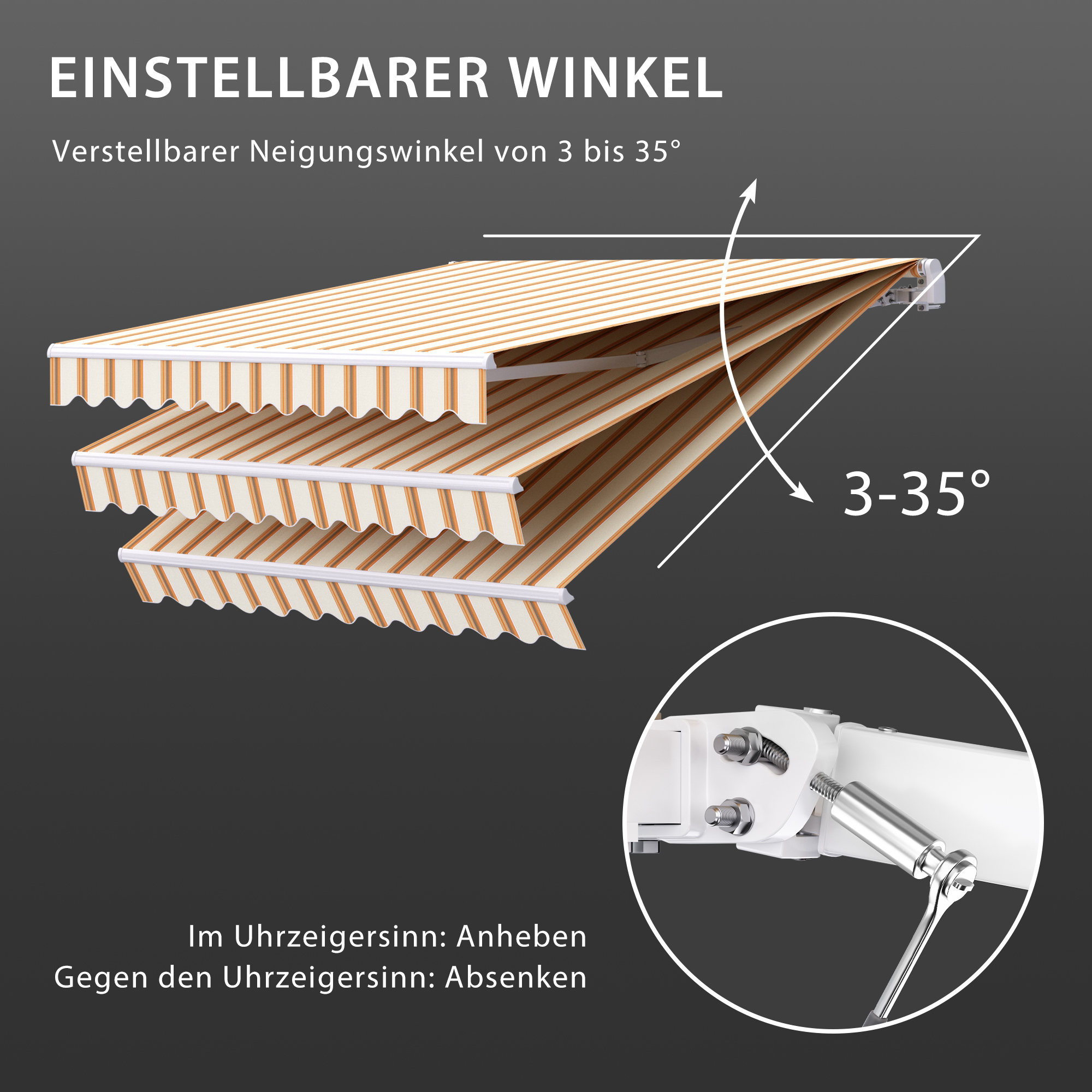 Gelenkarmmarkise Basic 2000 | 4 x 3 m / Gestell: weiß / Stoff: Multi, sand-orange 