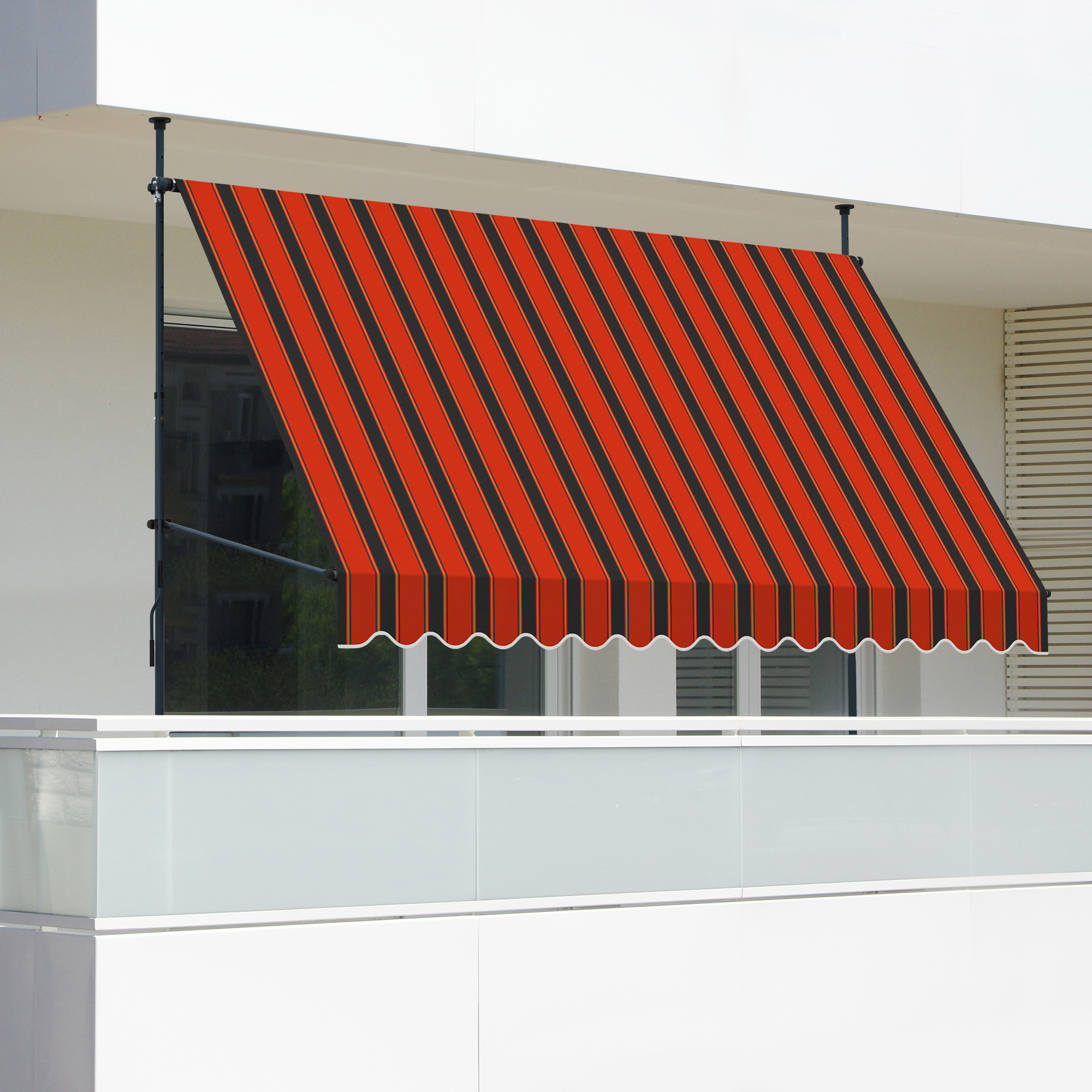 Klemm- & Balkonmarkise JAM 2000 | 3,95 x 1,20 m / Gestell: anthrazit / Stoff: Multi, rot-schwarz 
