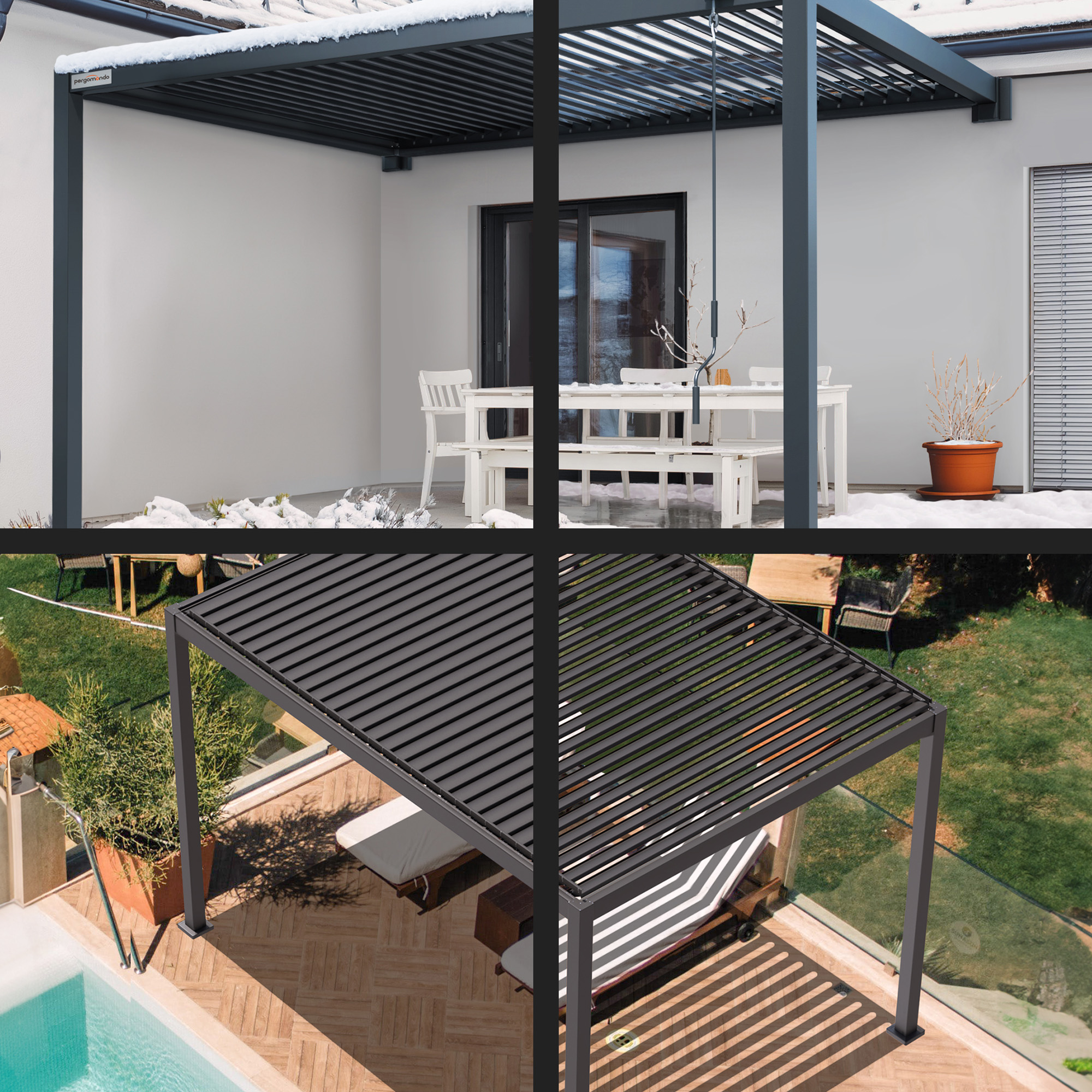 Pergola mit Lamellendach | 3 x 3 m, anthrazit 