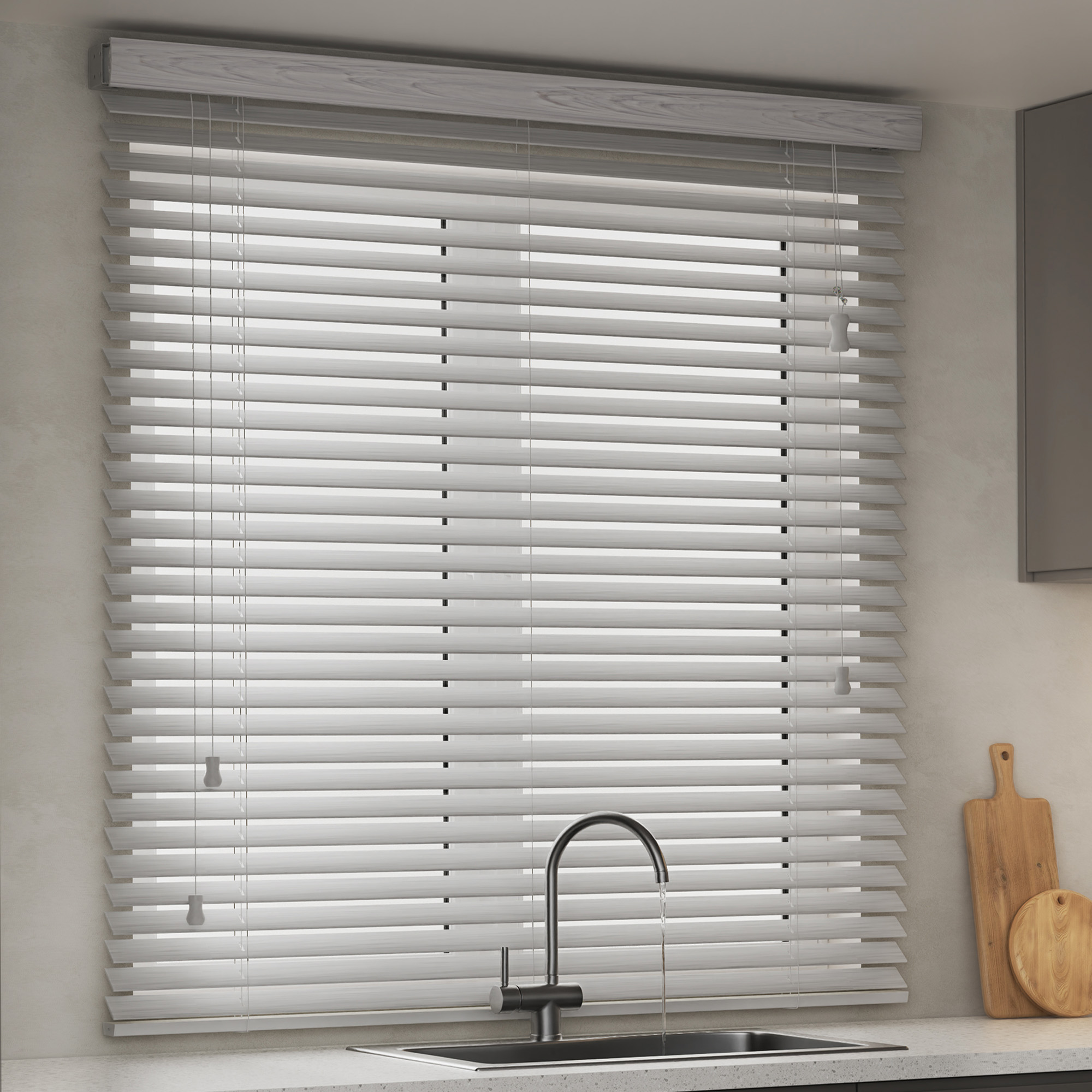 Veneziana effetto legno KAYA 35 mm | 60 x 130 cm, bianco strutturato multicoloree