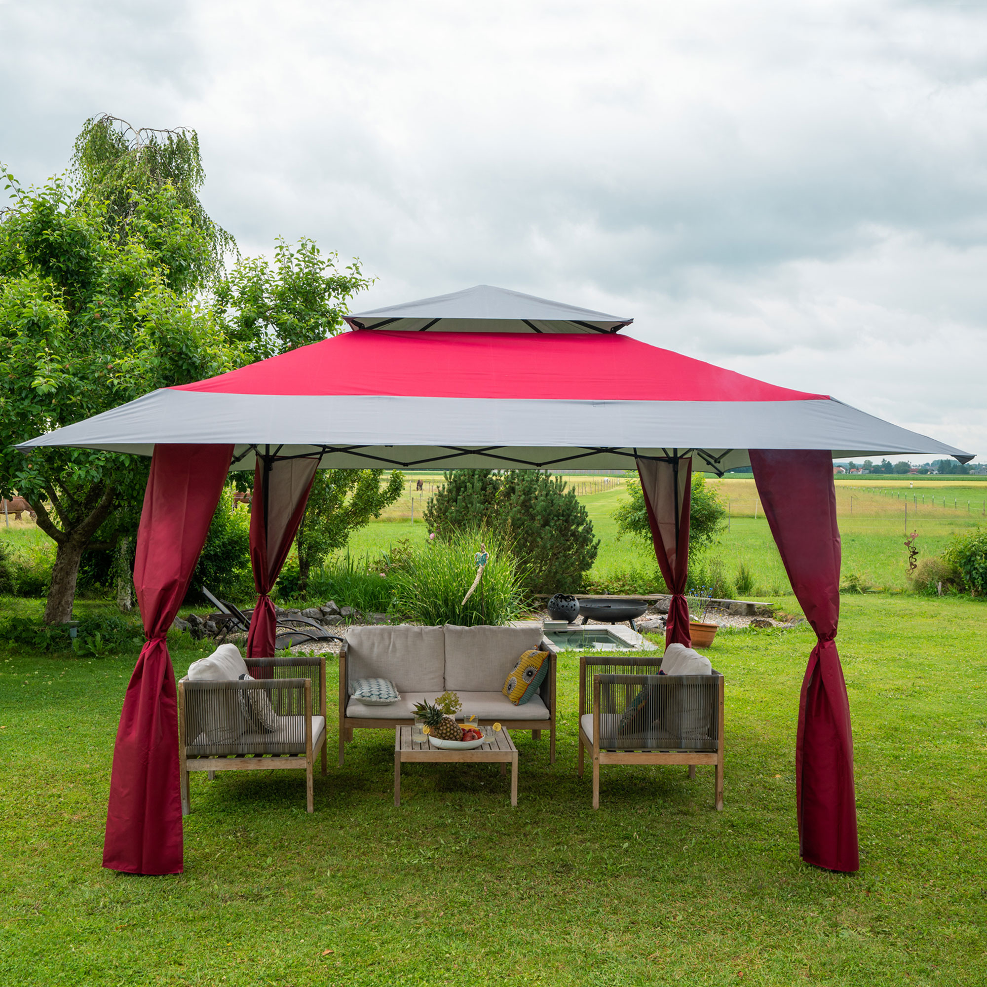 Dach für Faltpavillon Weekend | 4 x 4 m / anthrazit + 4 Stützenverkleidungen