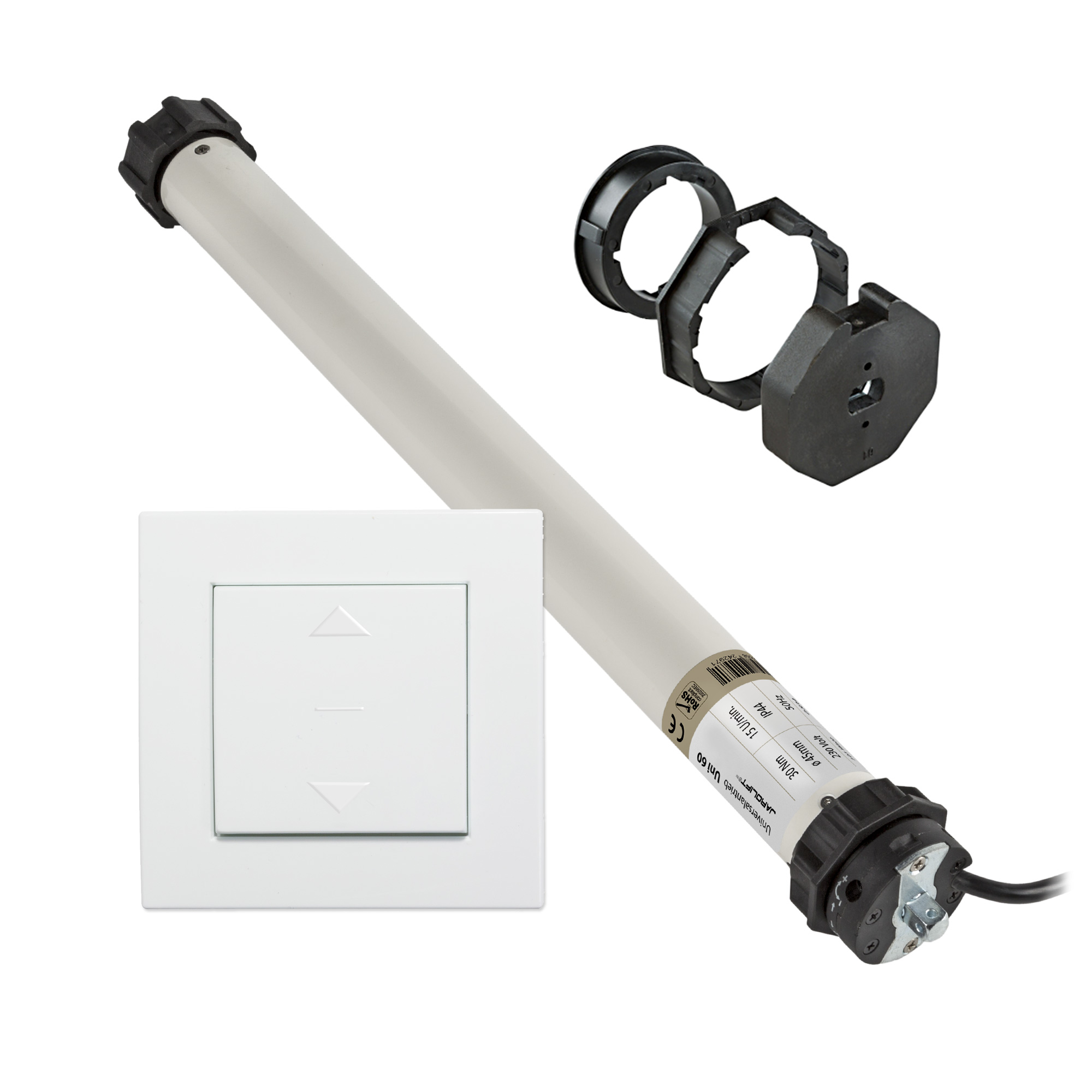 Motore per tapparella Universale | UNI60 (30 Nm / SW60) + Interruttore design + Adattatore SW70 SLAO70-45