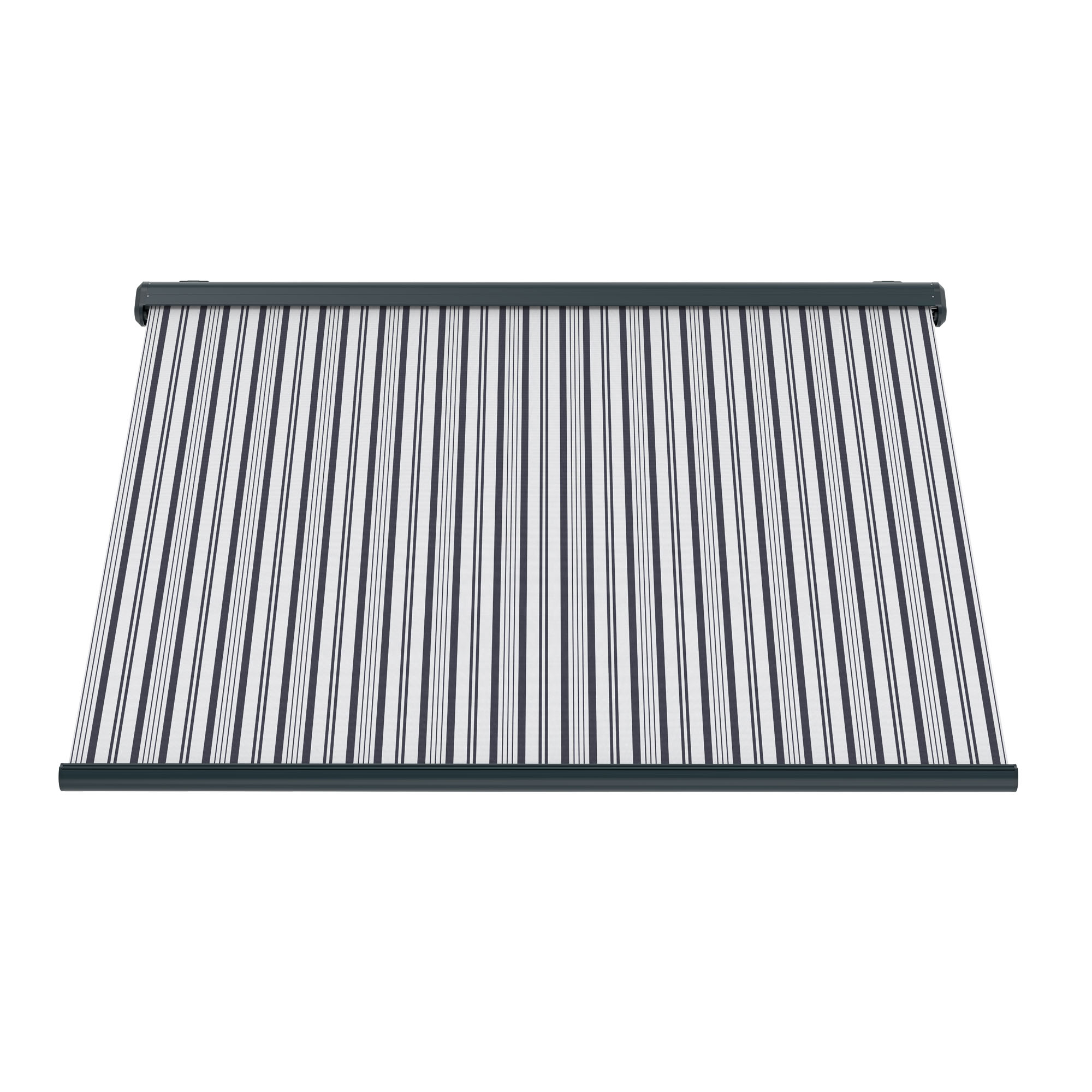 Kassettenmarkise Curve 2000 | 3,45 x 3 m / Gestell: anthrazit / Stoff: Multi, weiß-grau