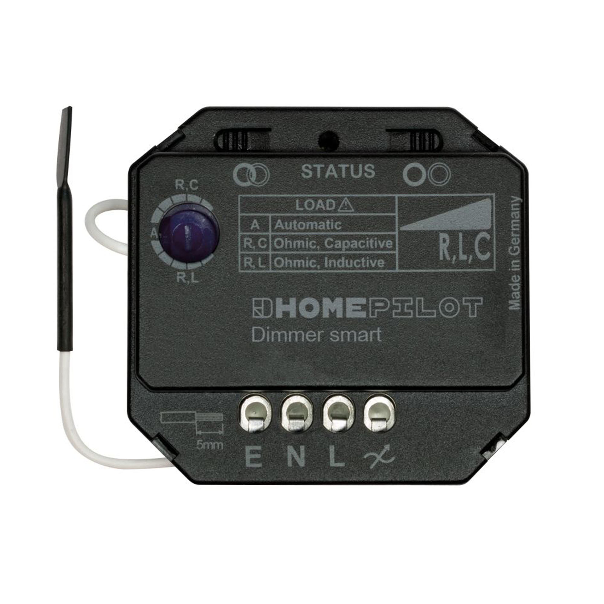 Smart-Dimmer-Modul mit Anschlüssen und Schalter für automatische und ohmsche Lasten