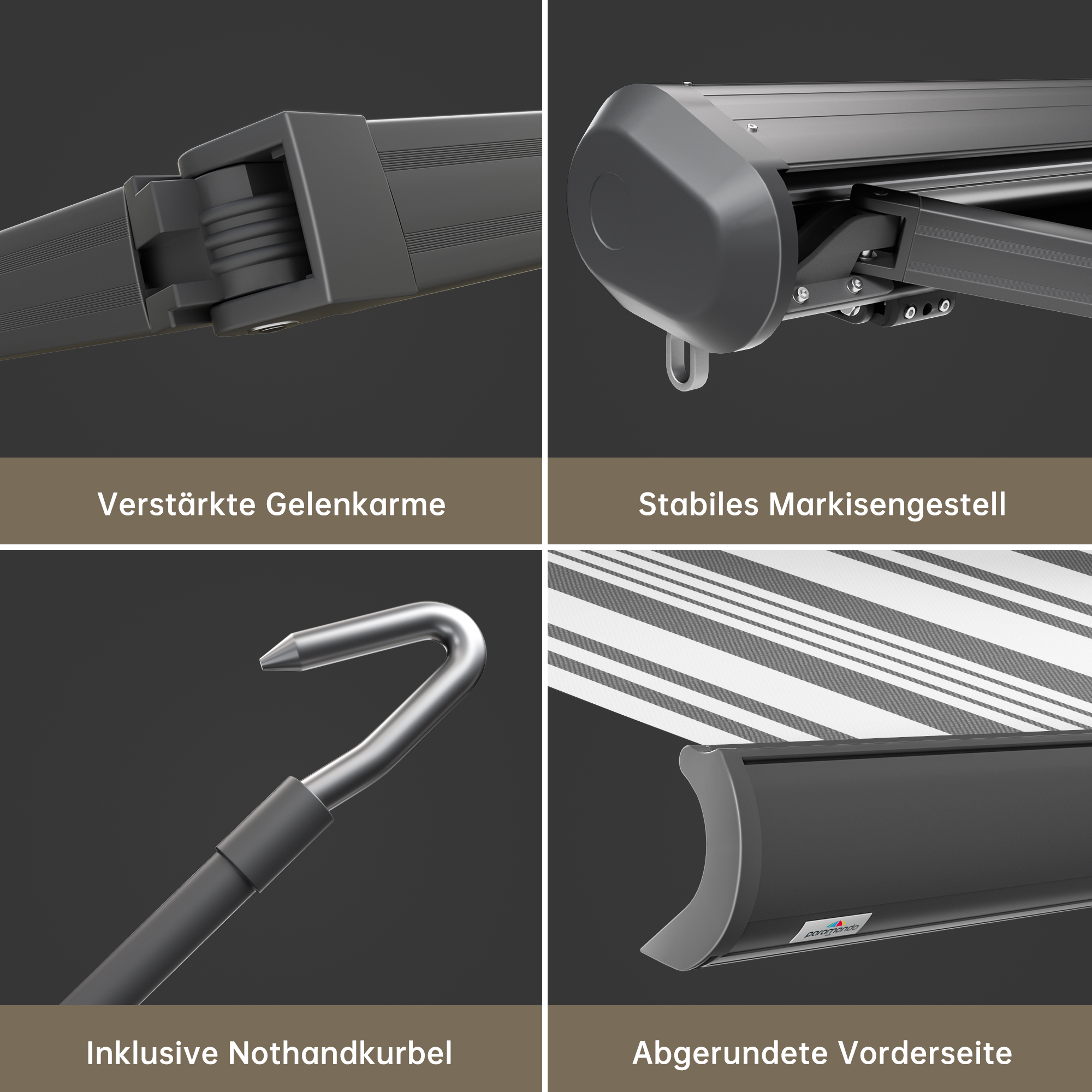 Kassettenmarkise Curve 2000 | 3,45 x 3 m / Gestell: anthrazit / Stoff: Multi, weiß-grau