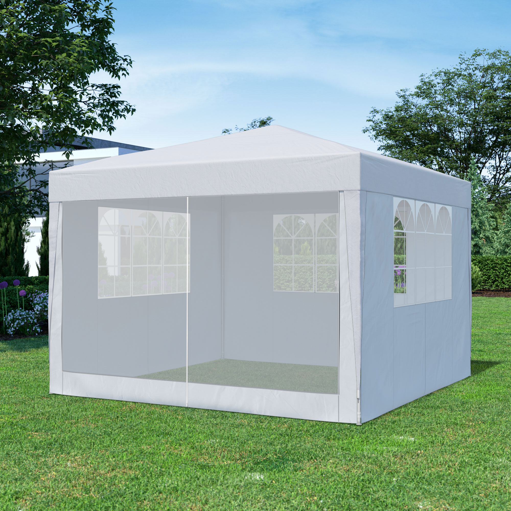Parete laterale per gazebo ad innesto SP-10 parete con porta zanzariera, bianco 