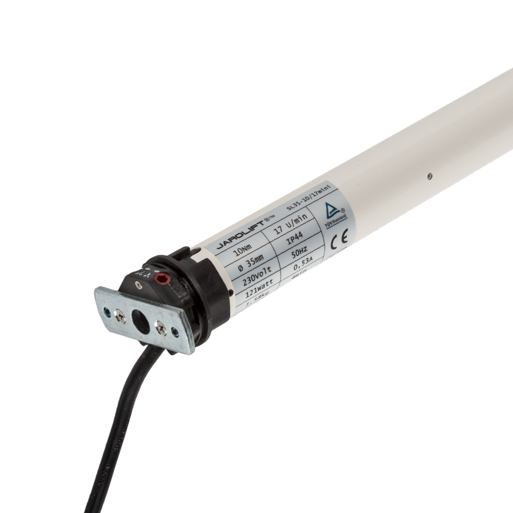 Rollladenmotor mit Kabel und Etikett für technische Spezifikationen