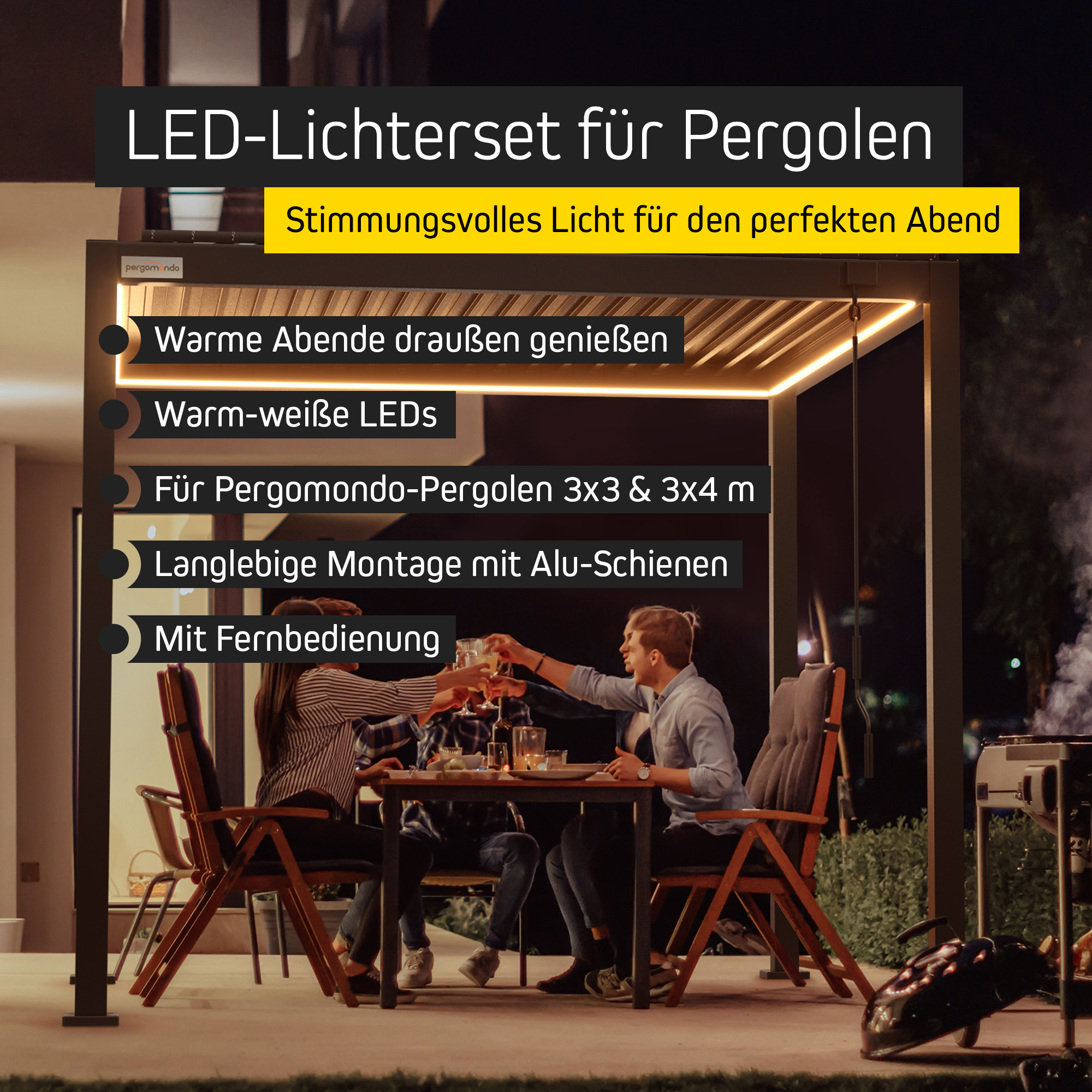 LED-Lichterset für Pergola mit Lamellendach | 3 x 3 m, anthrazit 