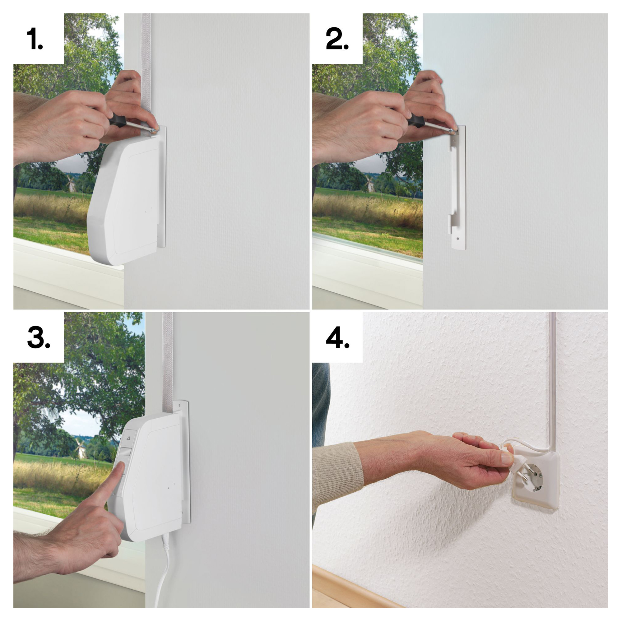Montage eines elektrischen Gurtwicklers an der Wand in vier Schritten