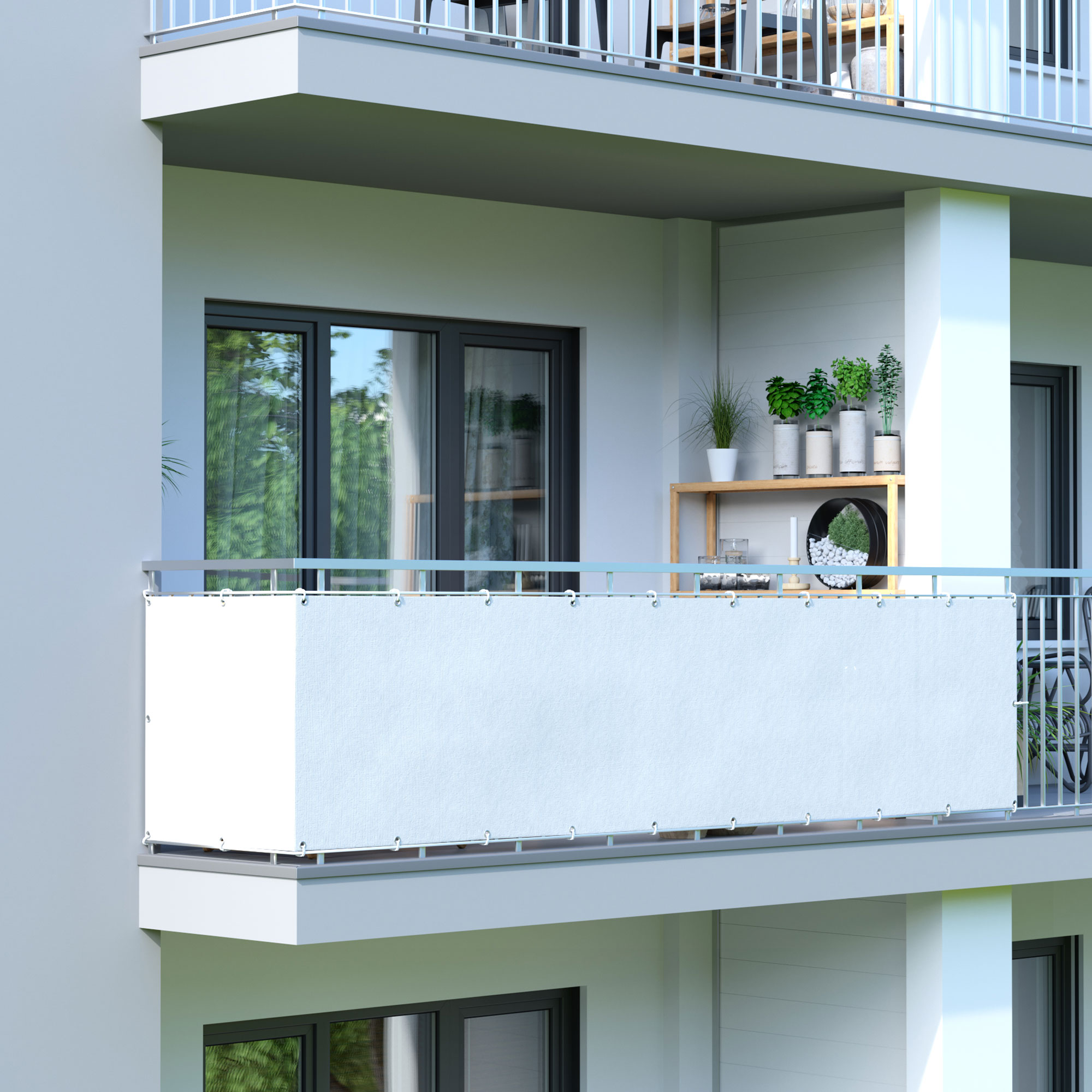 Rete frangivista per balcone - Poliestere / Impermeabile | 300 x 90 cm, bianco crema