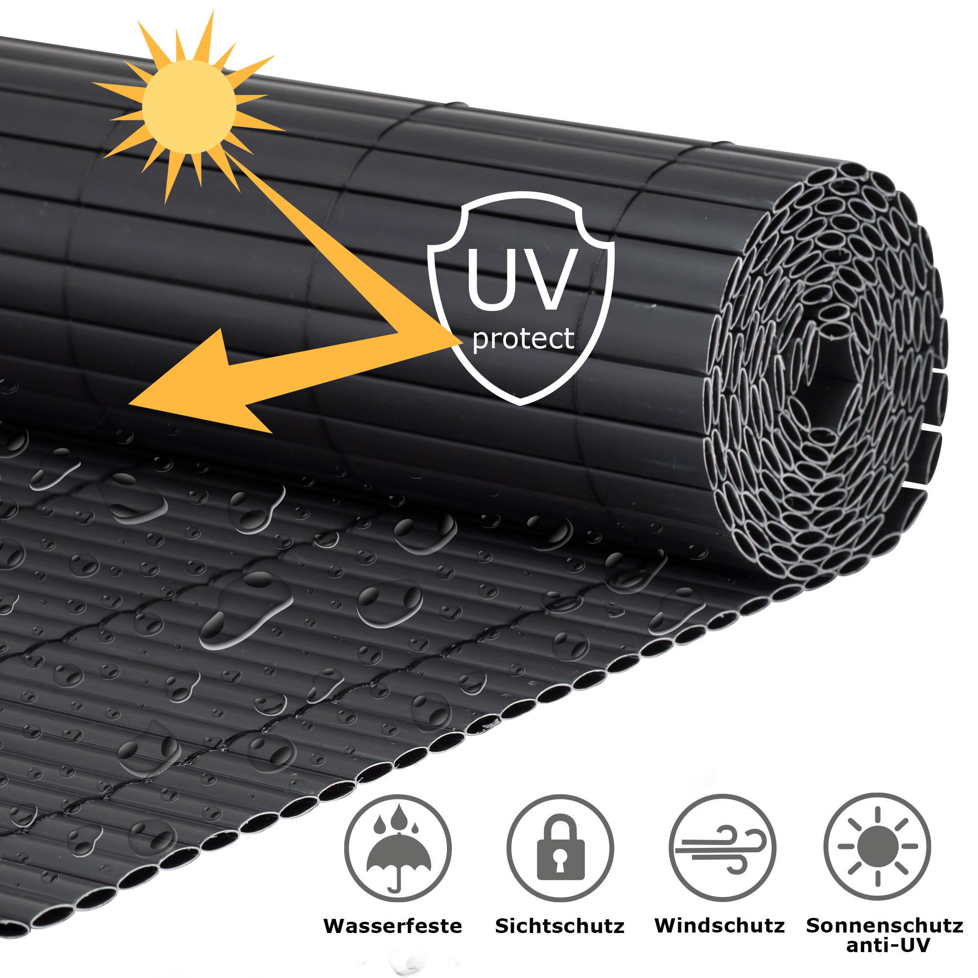 Rolle aus wetterfestem Material mit UV-Schutz, Sichtschutz, Windschutz und wasserabweisend