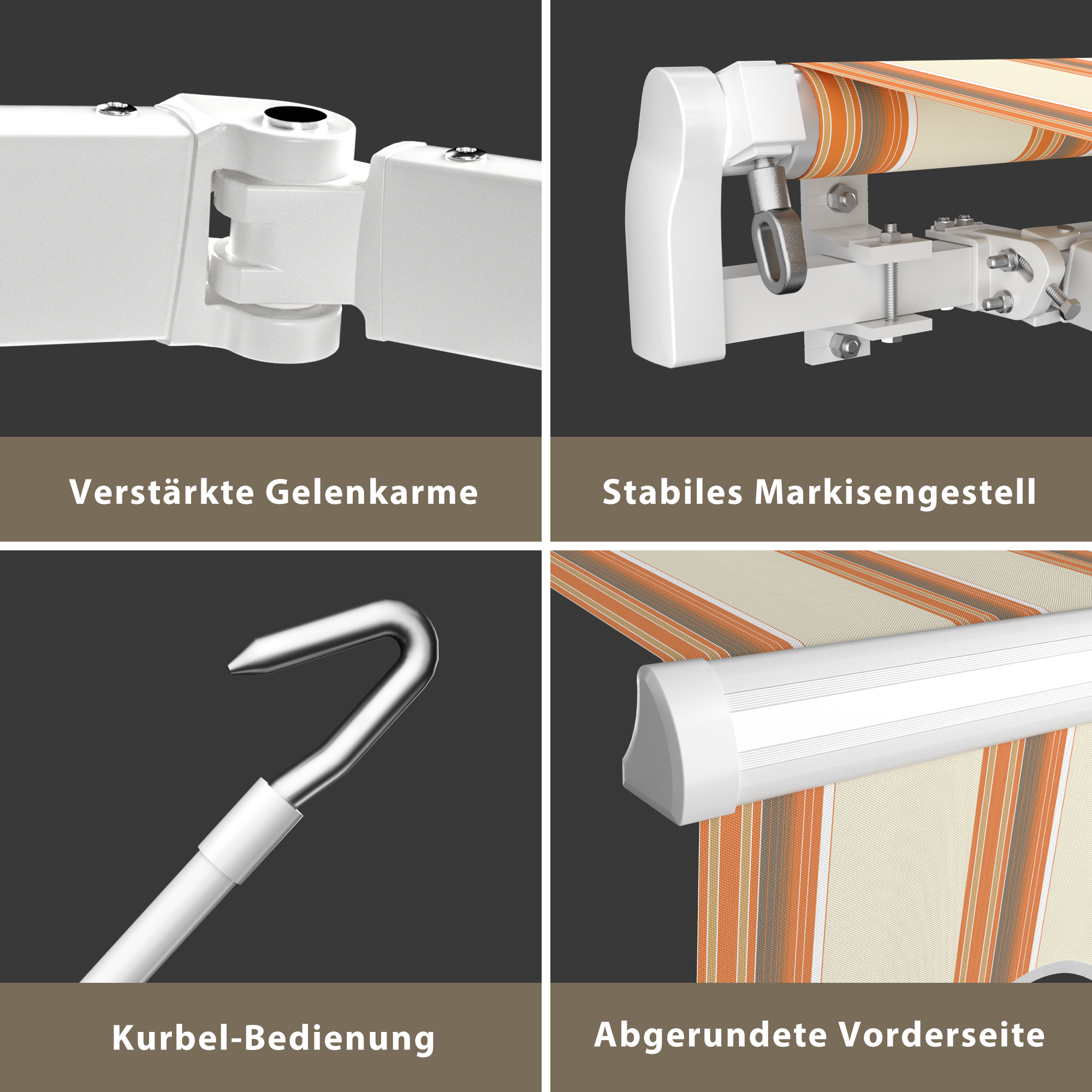 Gelenkarmmarkise Basic 2000 | 4 x 3 m / Gestell: weiß / Stoff: Multi, sand-orange 