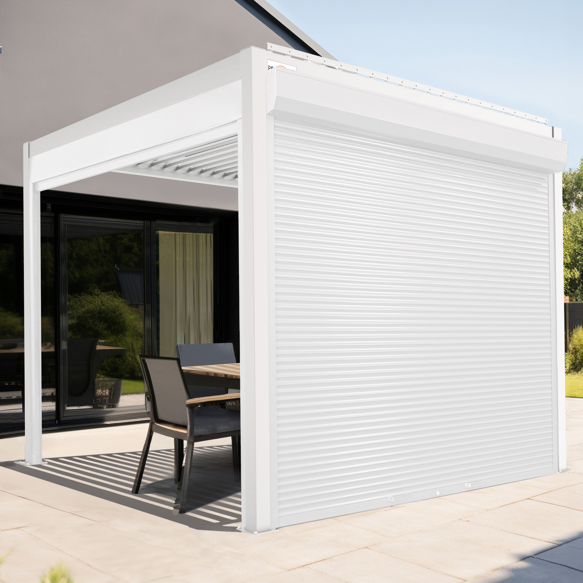 Rollladen für Pergola mit Lamellendach | Funk, 3 m, links, weiß (weiß - Links - Funk)
                                    - weiß- Links- Funk