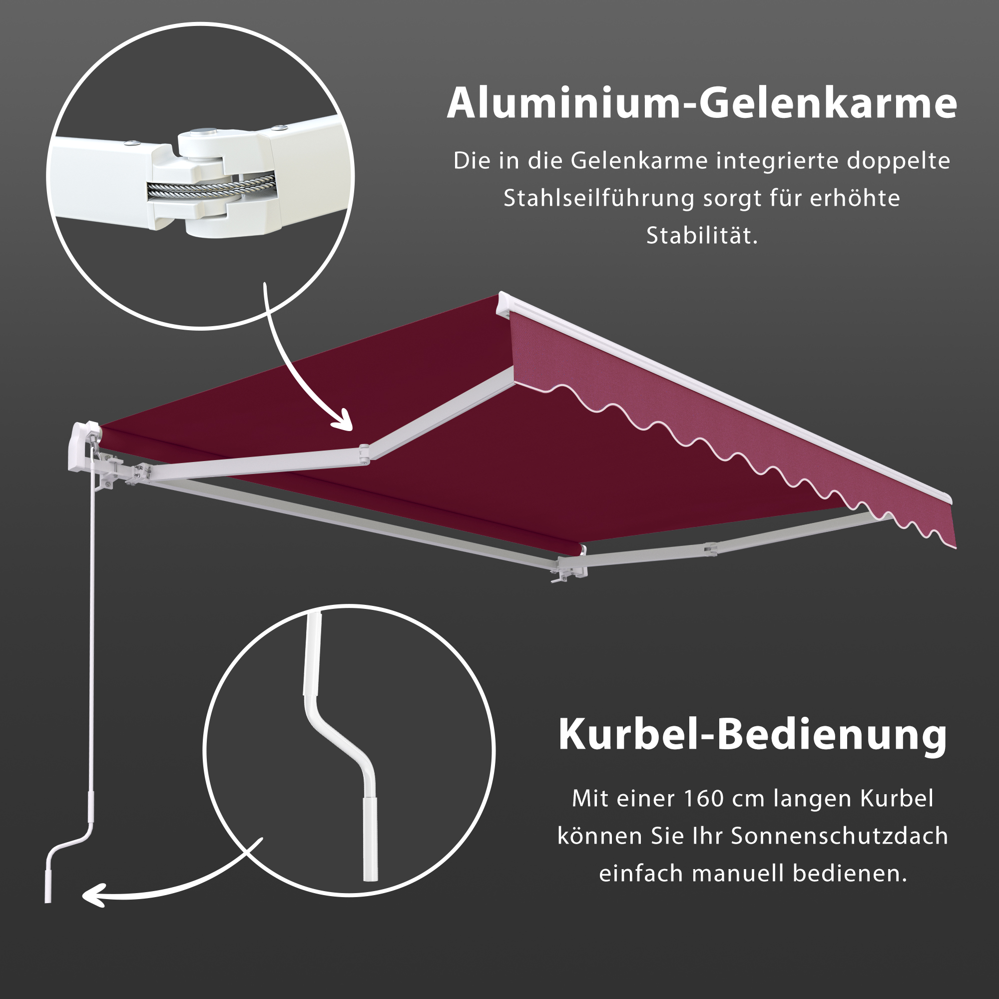 Gelenkarmmarkise Basic 2000 | 4 x 3 m / Gestell: weiß / Stoff: Uni, weinrot 