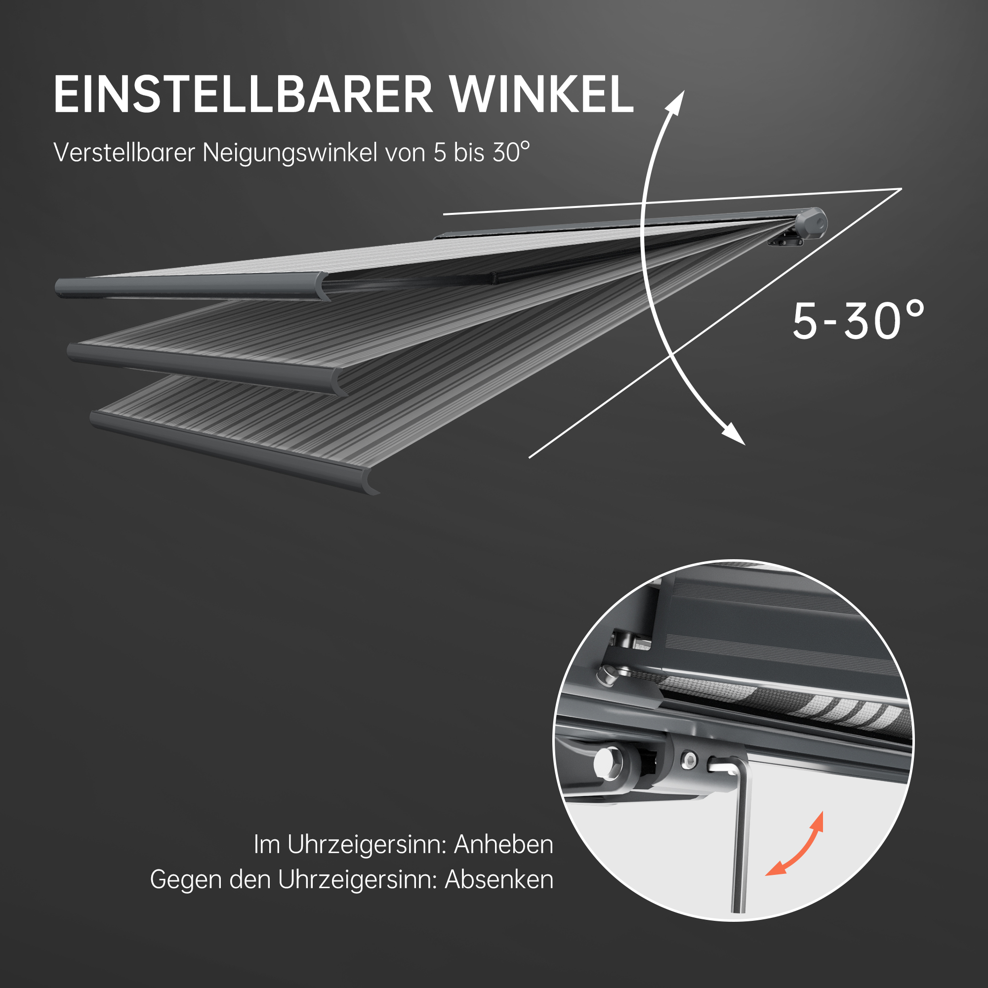 Kassettenmarkise Curve 2000 | 3,45 x 3 m / Gestell: anthrazit / Stoff: Multi, weiß-grau