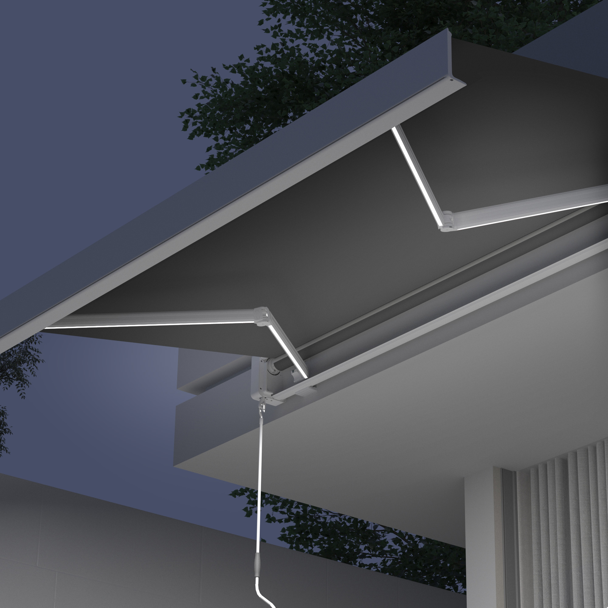 Kassettenmarkise Quadris LED | 3,45 x 3 m, weiß, Stoff: anthrazit, Uni | Hoverbild