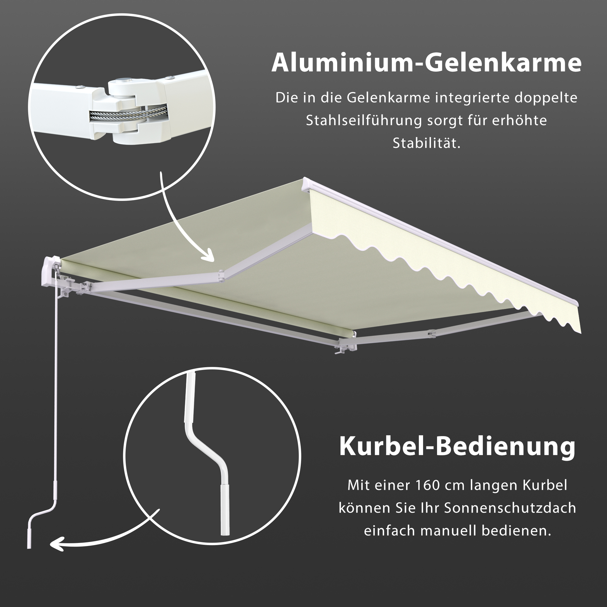 Gelenkarmmarkise Basic 2000 | 4 x 3 m / Gestell: weiß / Stoff: Uni, creme-weiß 