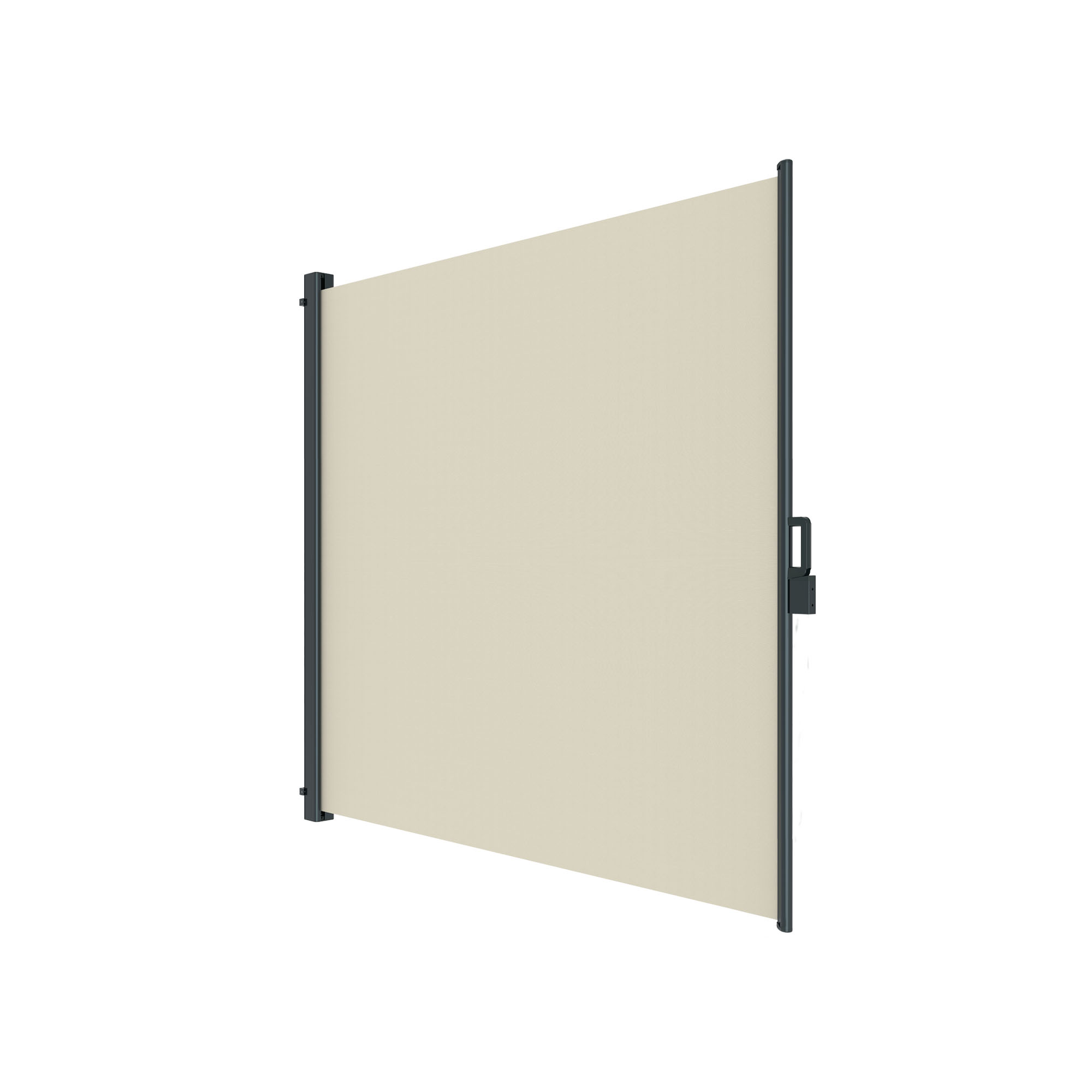Seitenzugmarkise mit Halterung und ausziehbarem Sichtschutzpanel