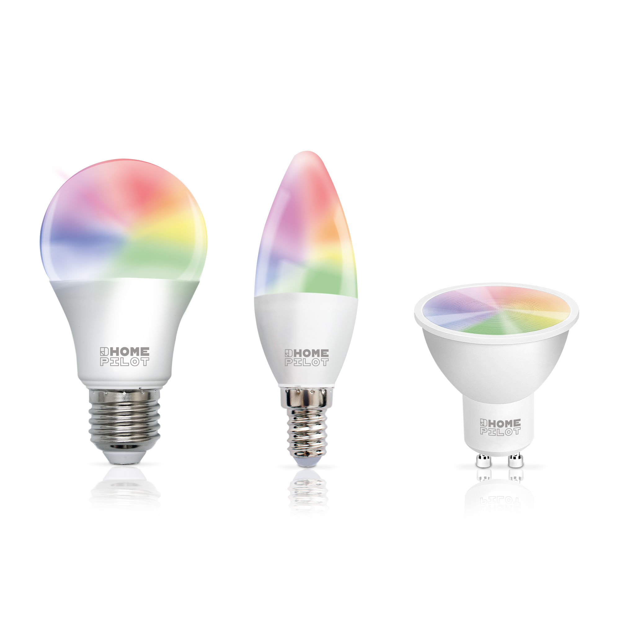 Drei LED-Lampen mit unterschiedlichen Fassungen und Formen für vielseitige Beleuchtungslösungen