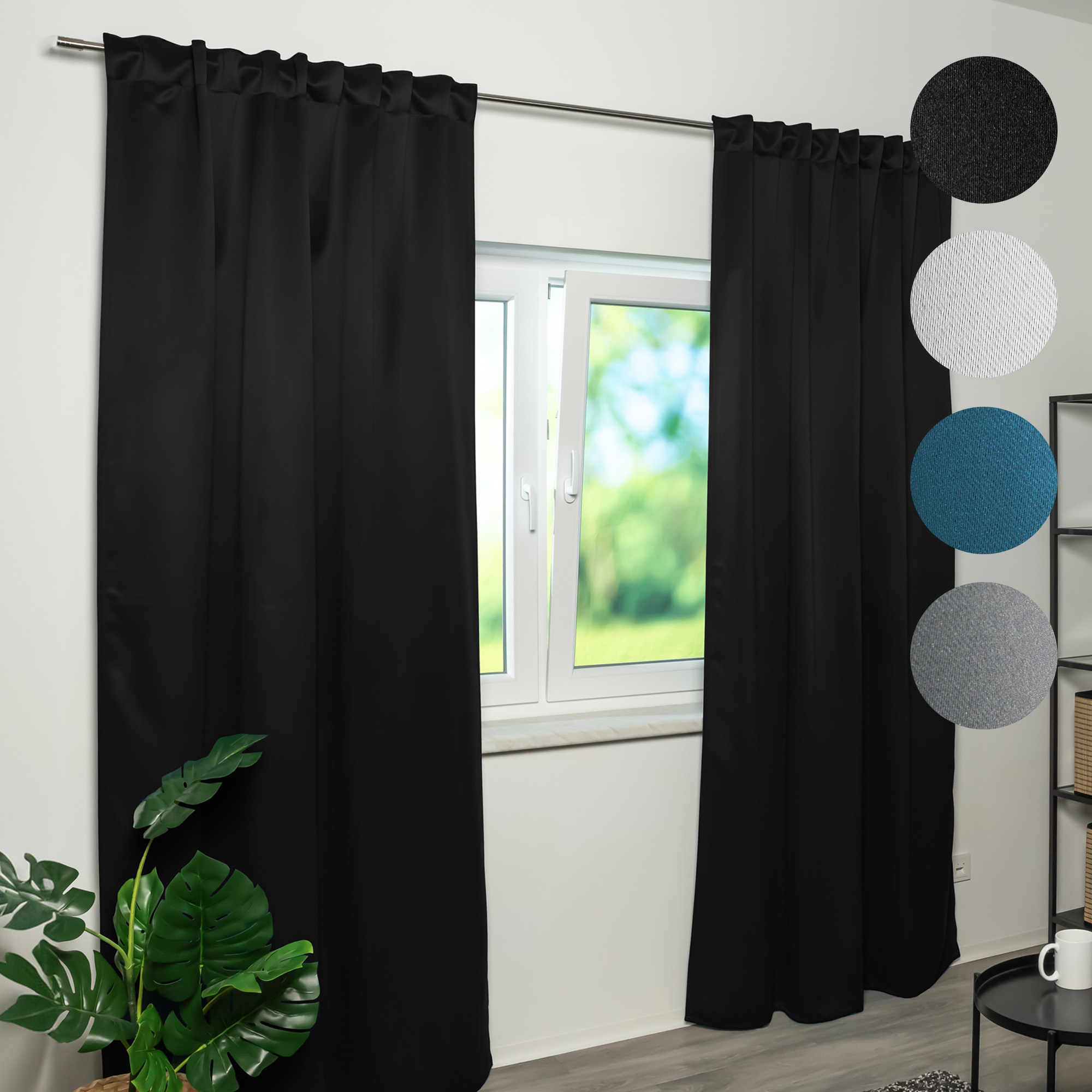 BLACKY Brandschutz-Vorhang B1 mit Kombiband | verdunkelnd, 135 x 245 cm, schwarz 
