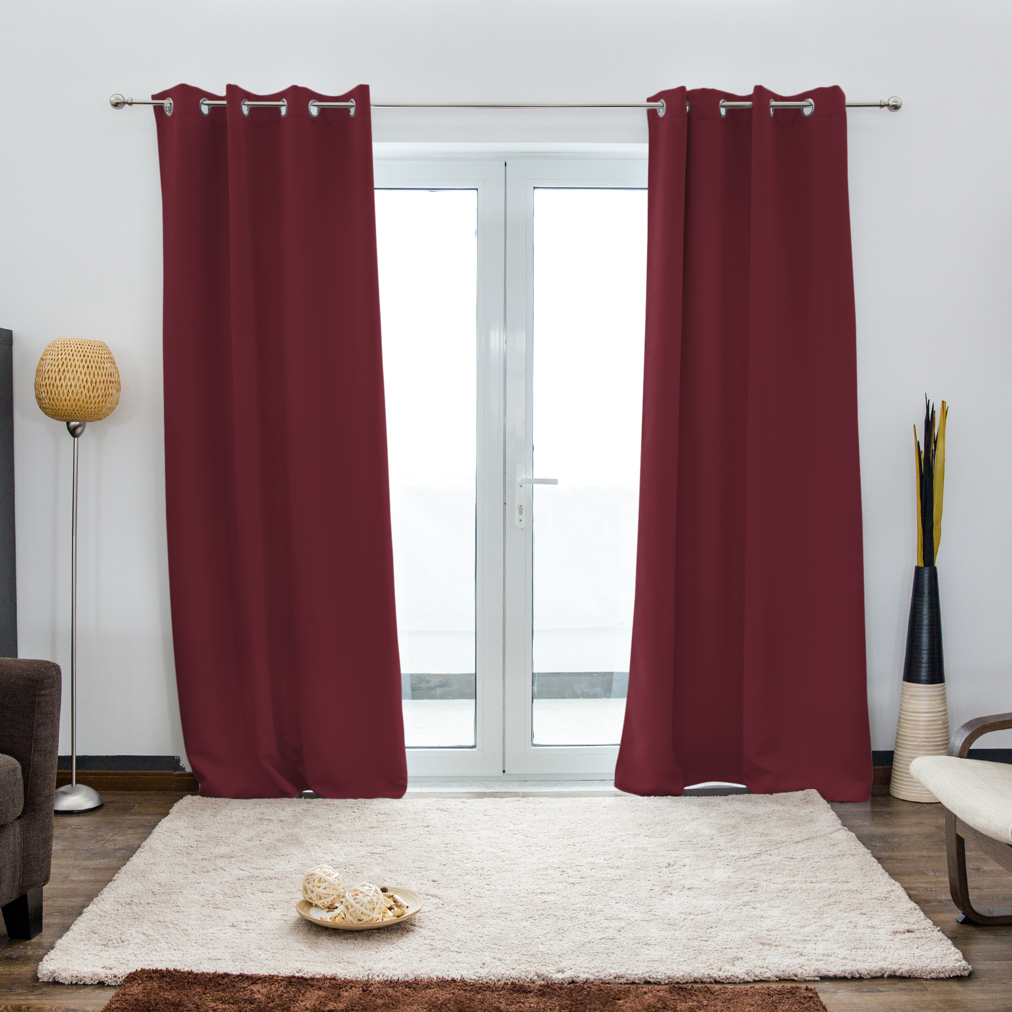 Tenda con occhielli AURORA | opaco, 140 x 245 cm, bordeaux, 2 pezzi