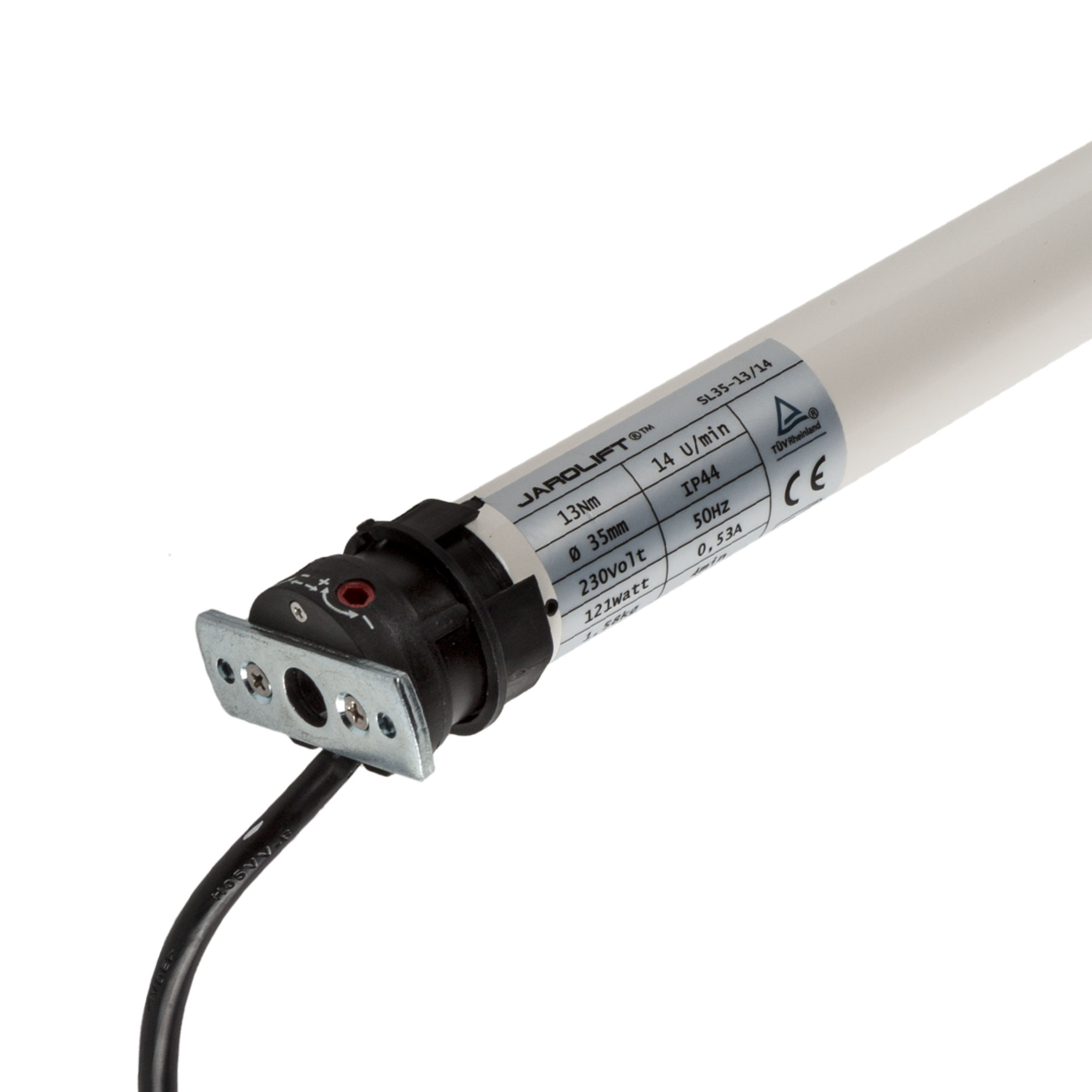 Rollladenmotor mit Kabel und Etikett für technische Spezifikationen