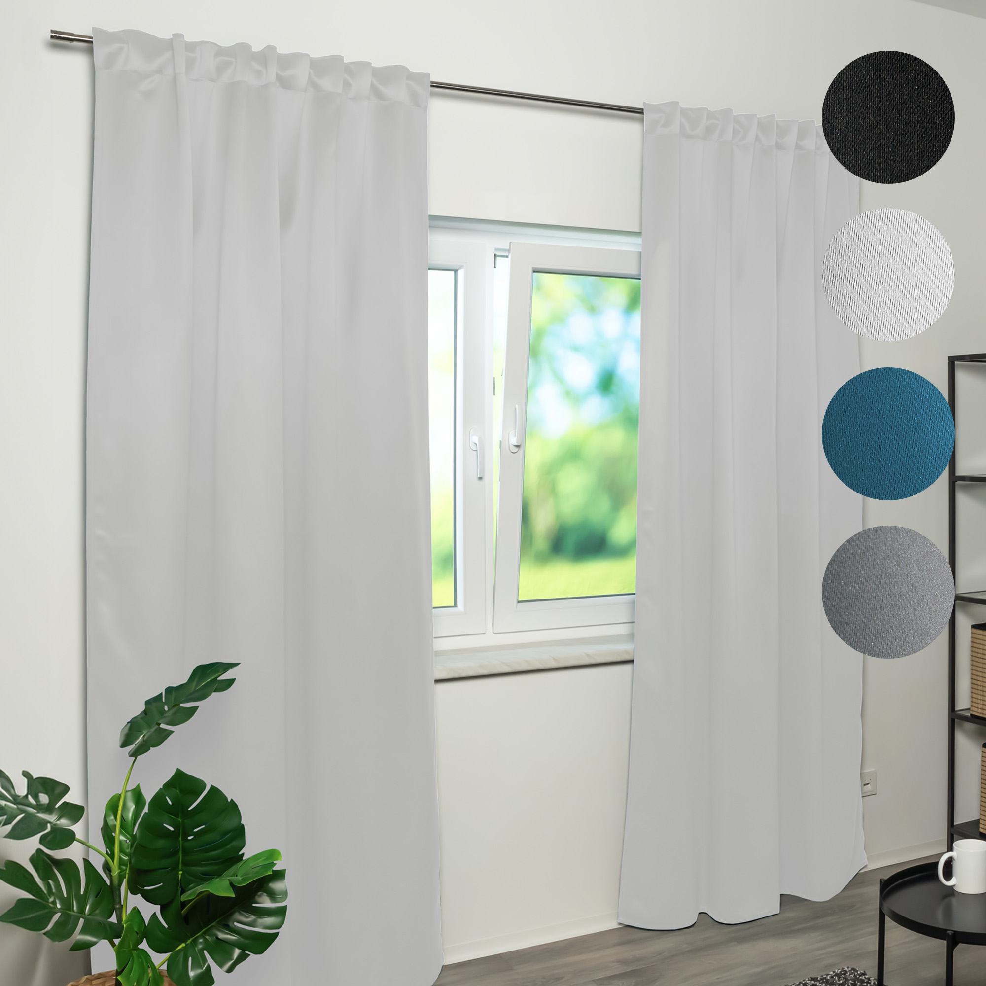 BLACKY Brandschutz-Vorhang B1 mit Kombiband | verdunkelnd, 135 x 245 cm, weiß